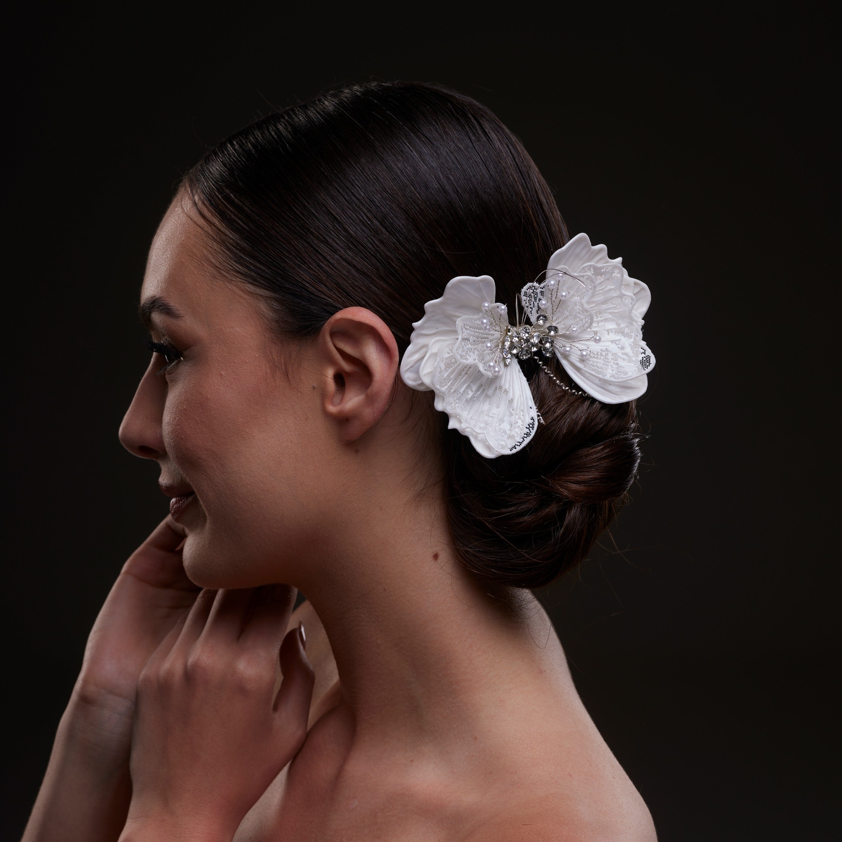 White Butterfly Flower Hair Comb