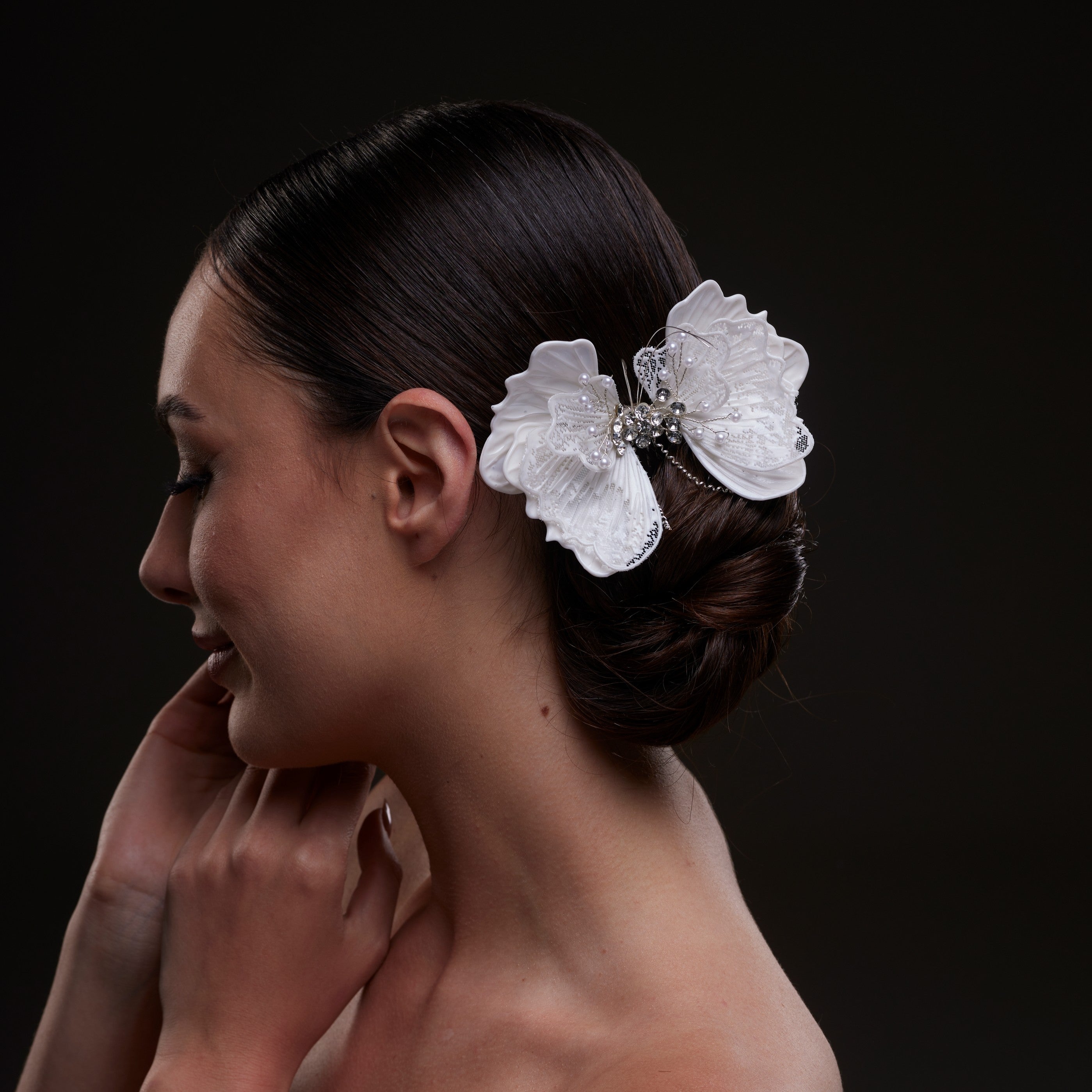 White Butterfly Flower Hair Comb