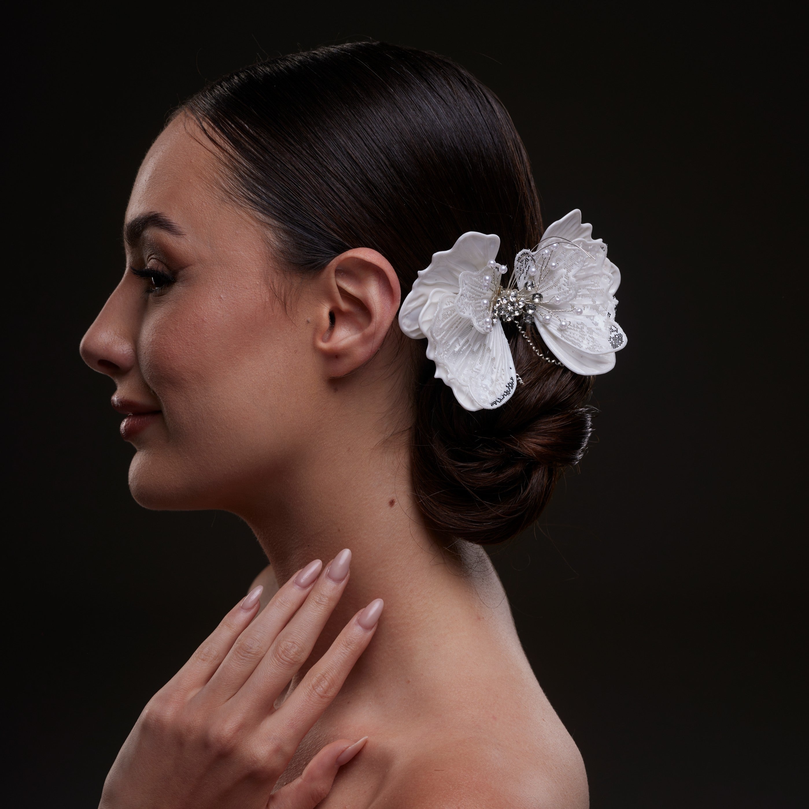 White Butterfly Flower Hair Comb