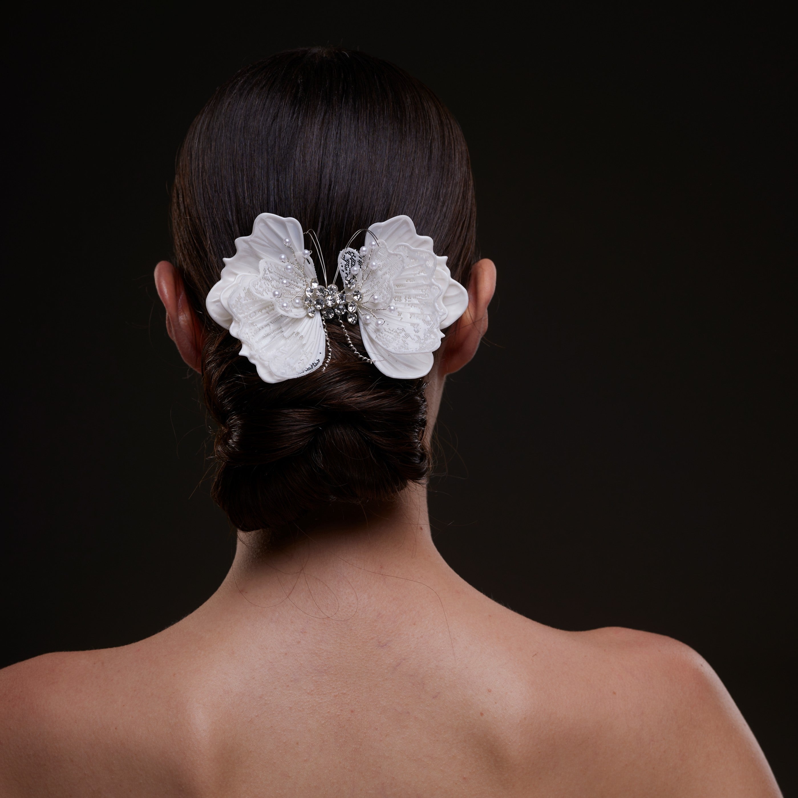 White Butterfly Flower Hair Comb