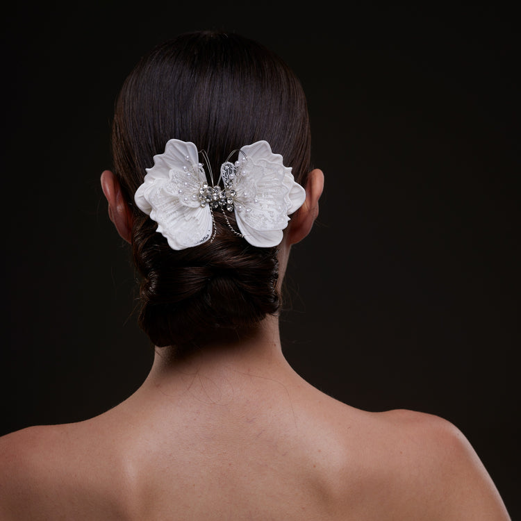 White Butterfly Flower Hair Comb