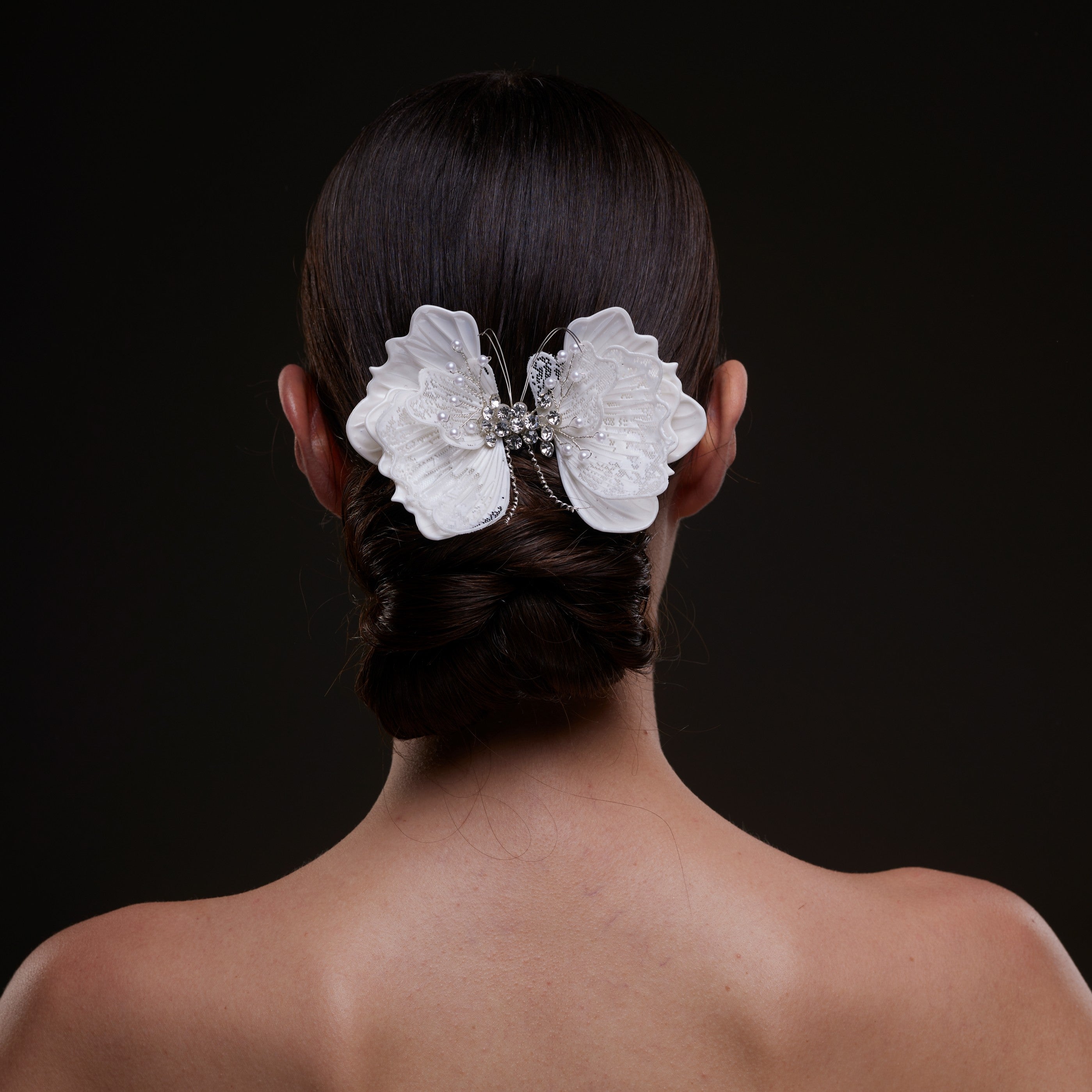 White Butterfly Flower Hair Comb