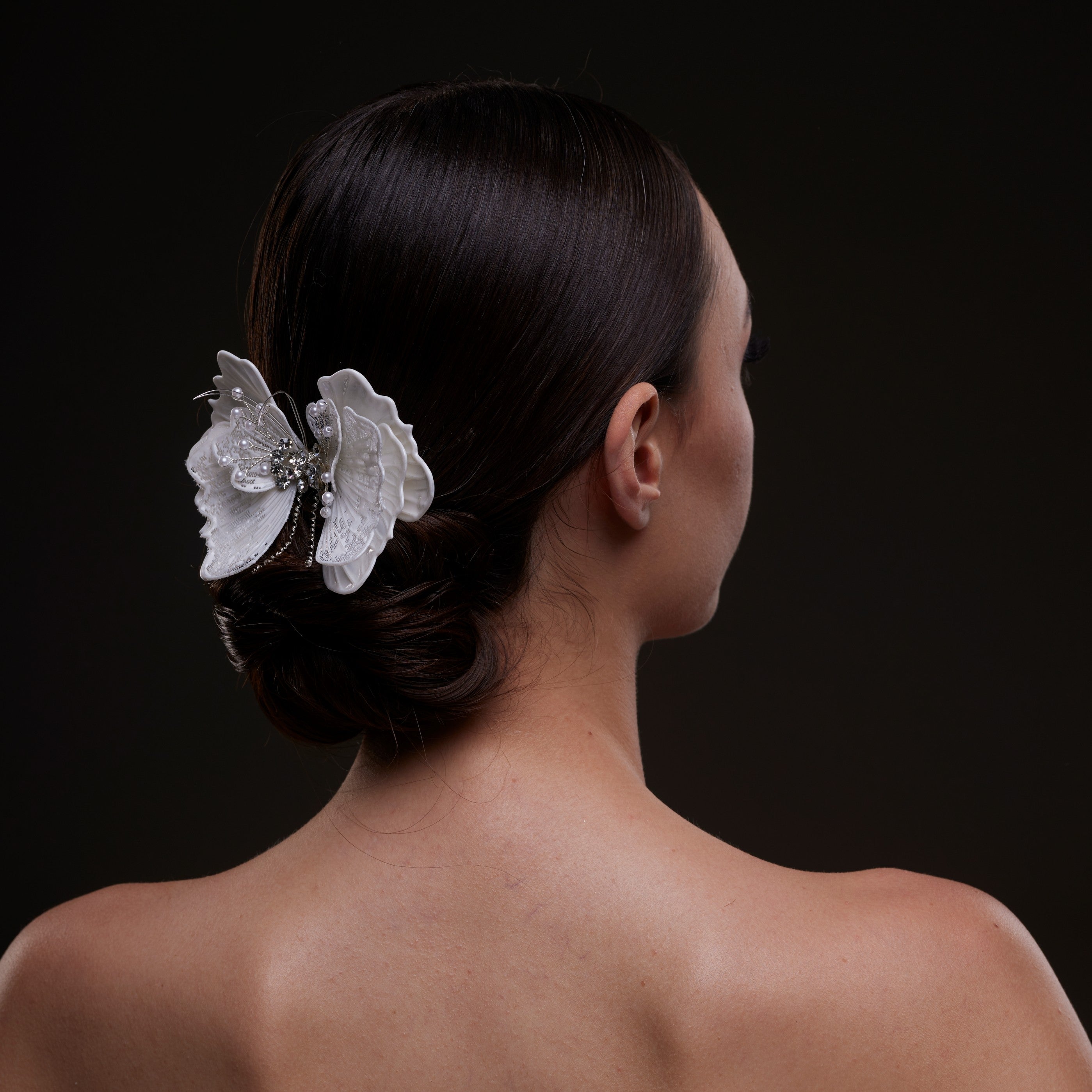 White Butterfly Flower Hair Comb