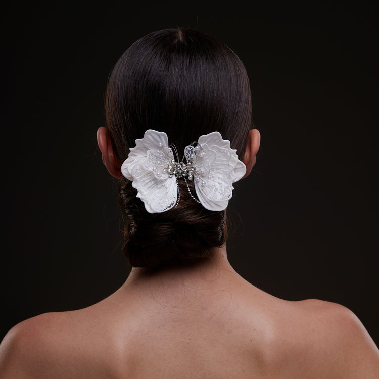 White Butterfly Flower Hair Comb
