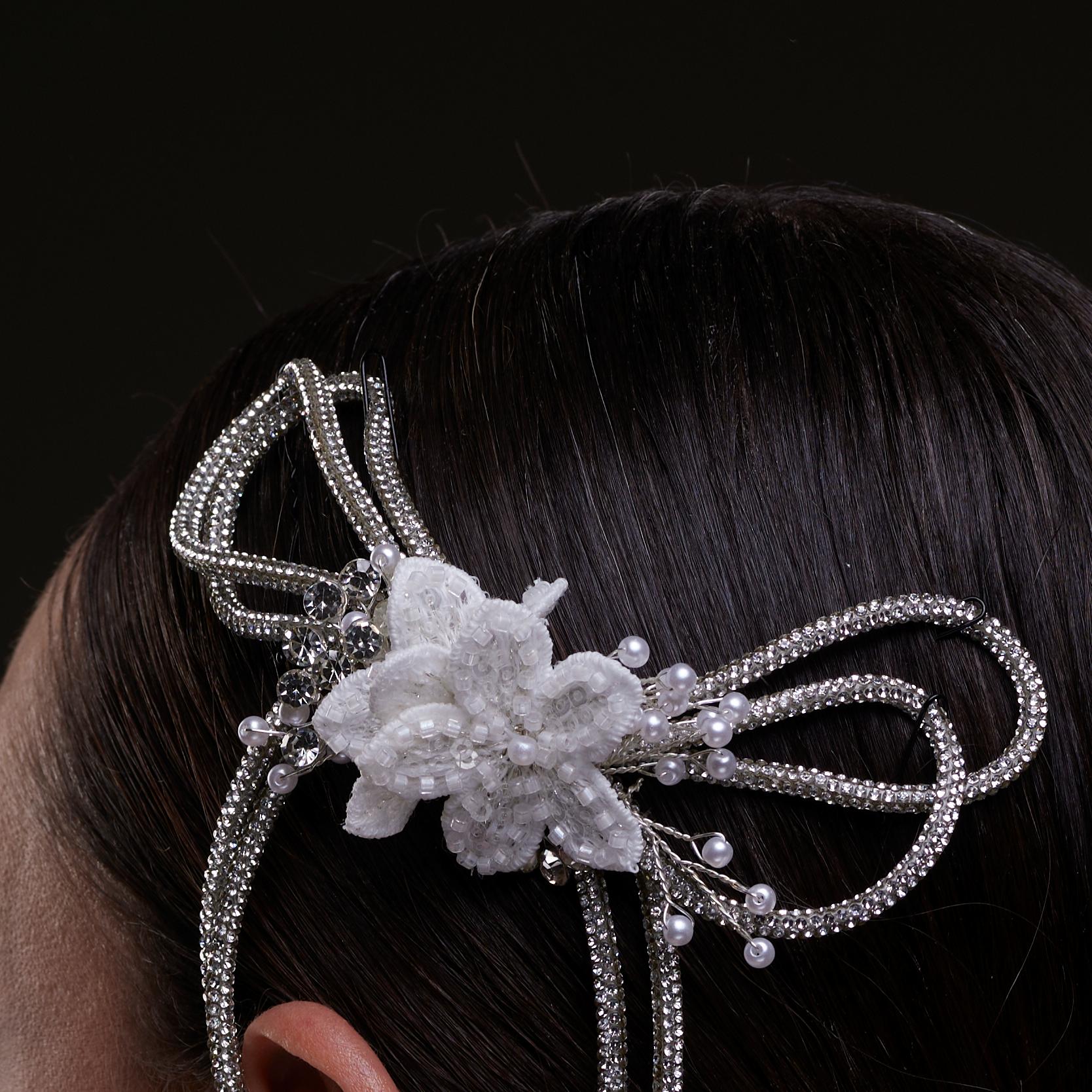 White Crystal & Pearl  Hair Comb