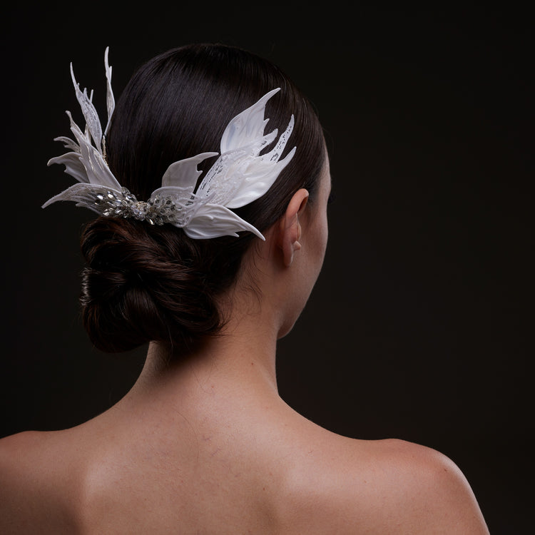 White Feather Petal Bridal Hair Comb