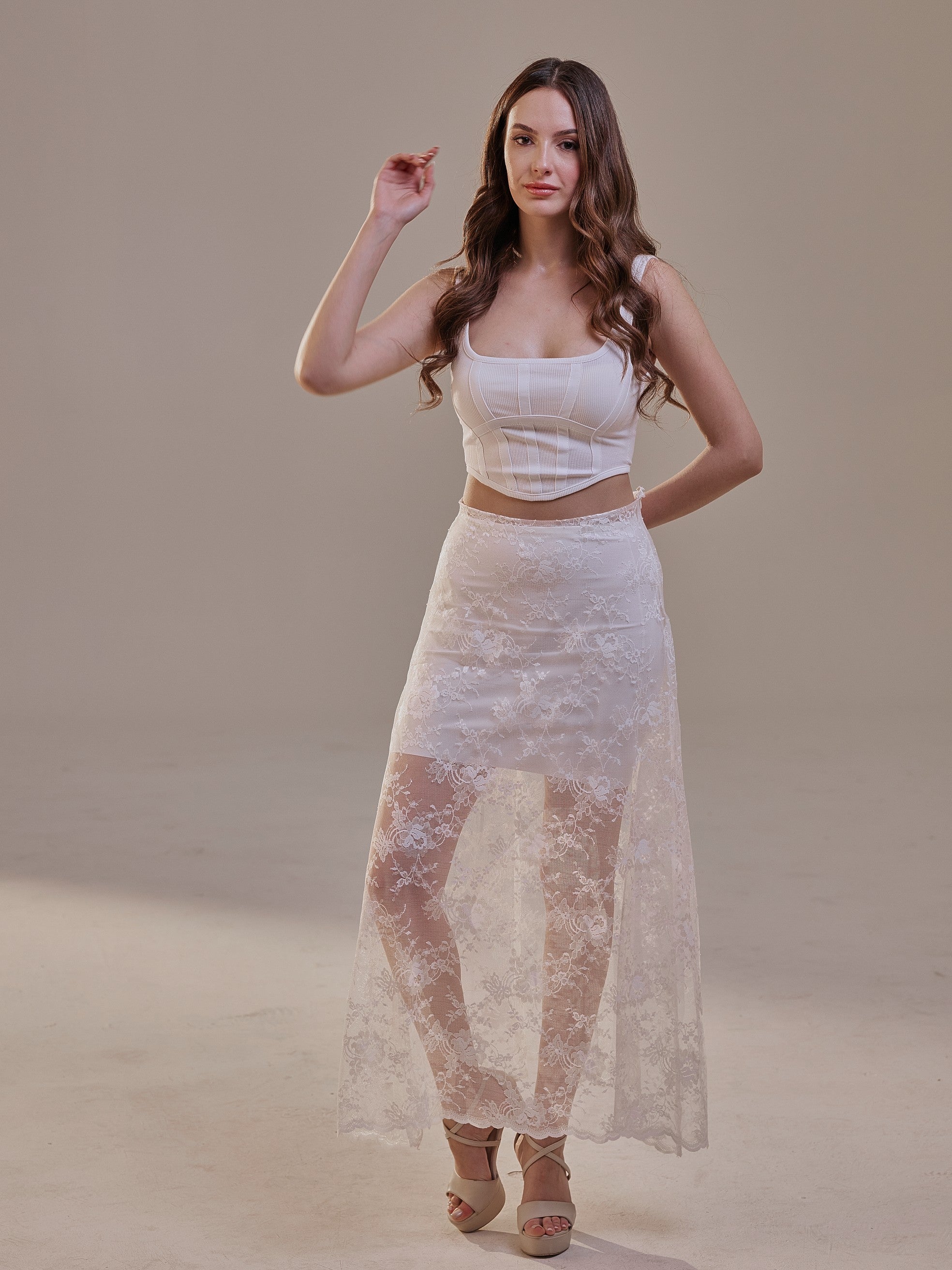 White Lace A-Line Skirt – Long Sheer Full Skirt