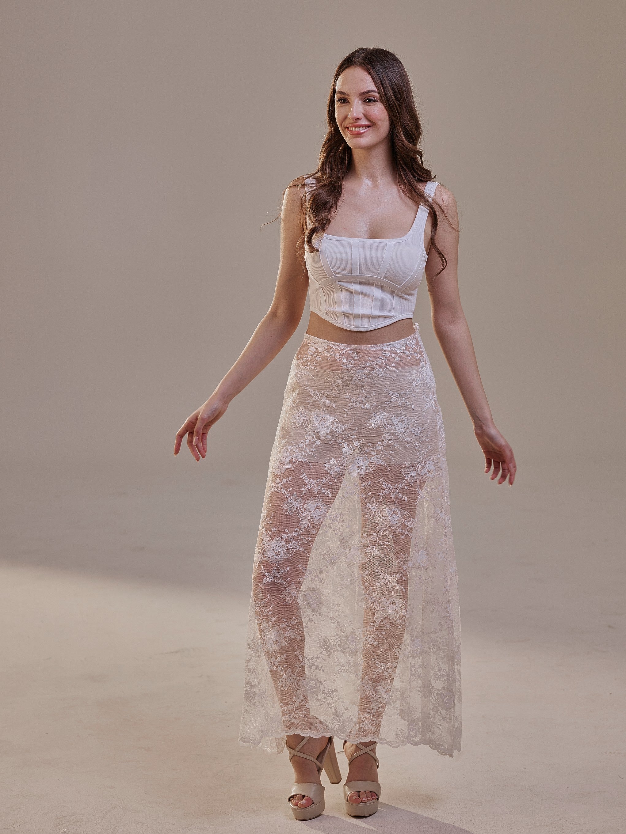 White Lace A-Line Skirt – Long Sheer Full Skirt