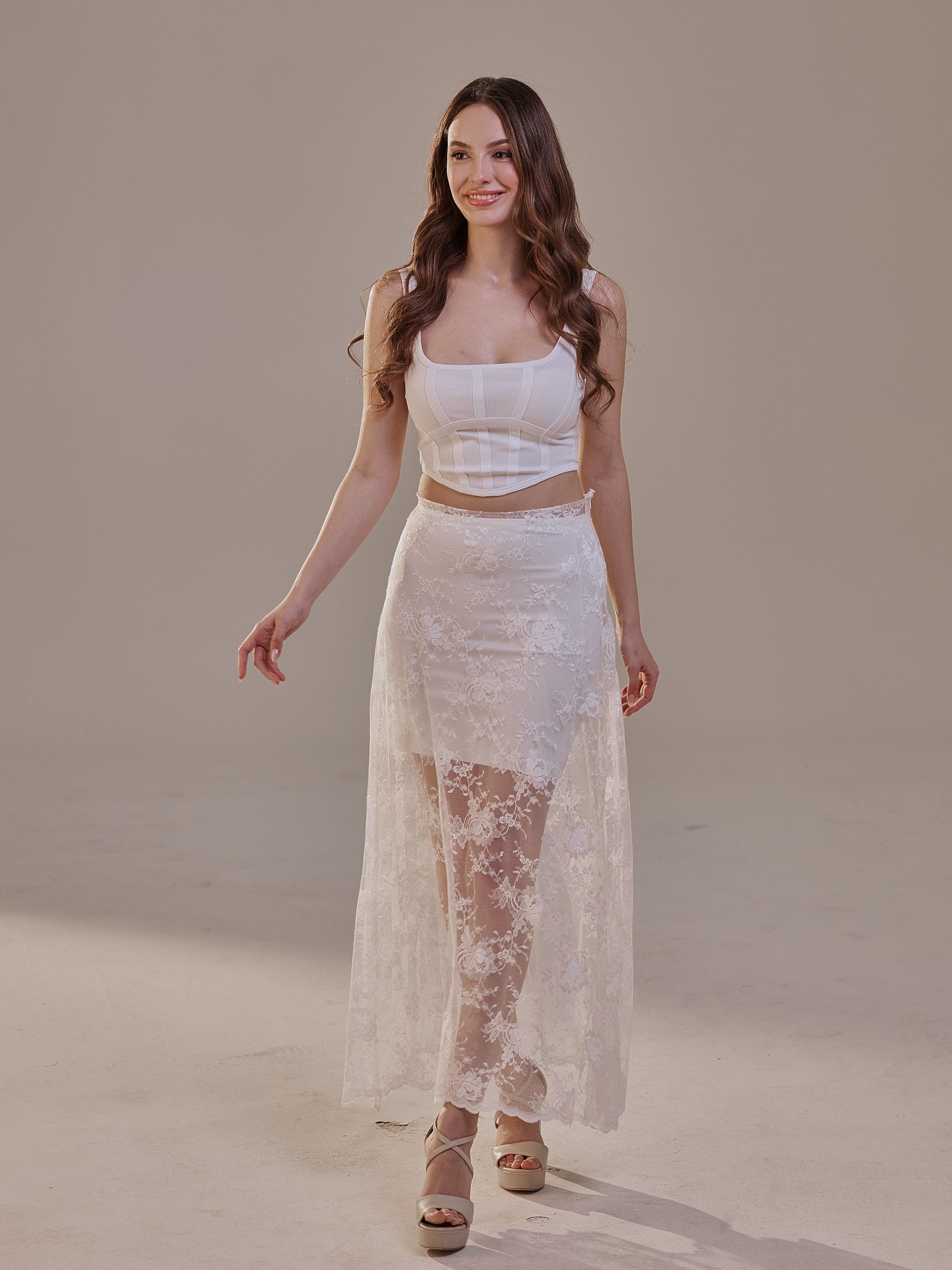 White Lace A-Line Skirt – Long Sheer Full Skirt