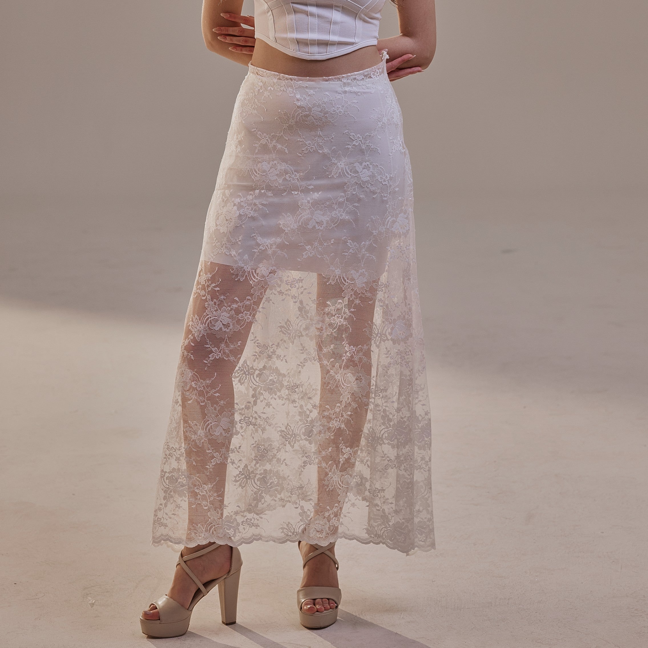 White Lace A-Line Skirt – Long Sheer Full Skirt