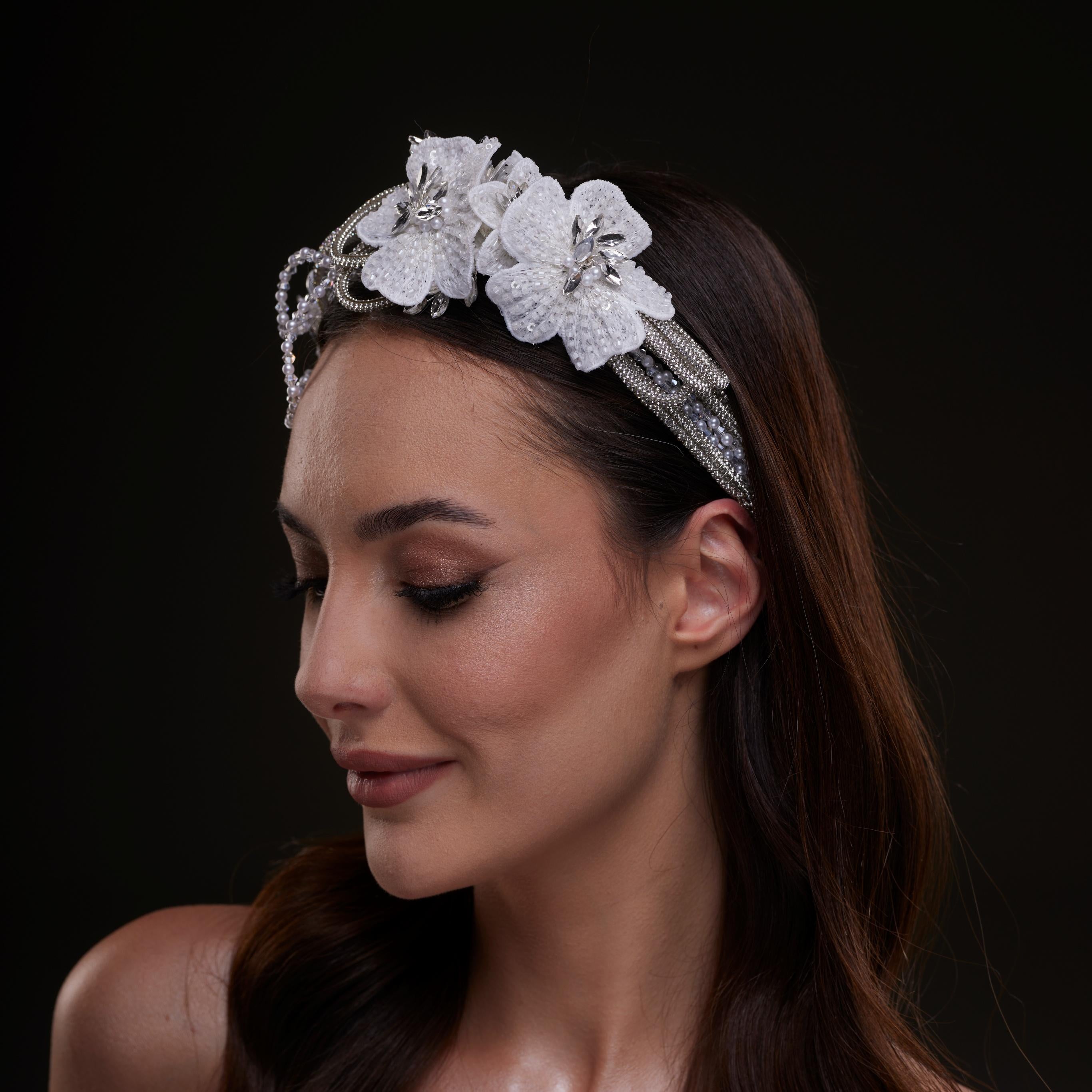 White Sequin Floral Hair Band