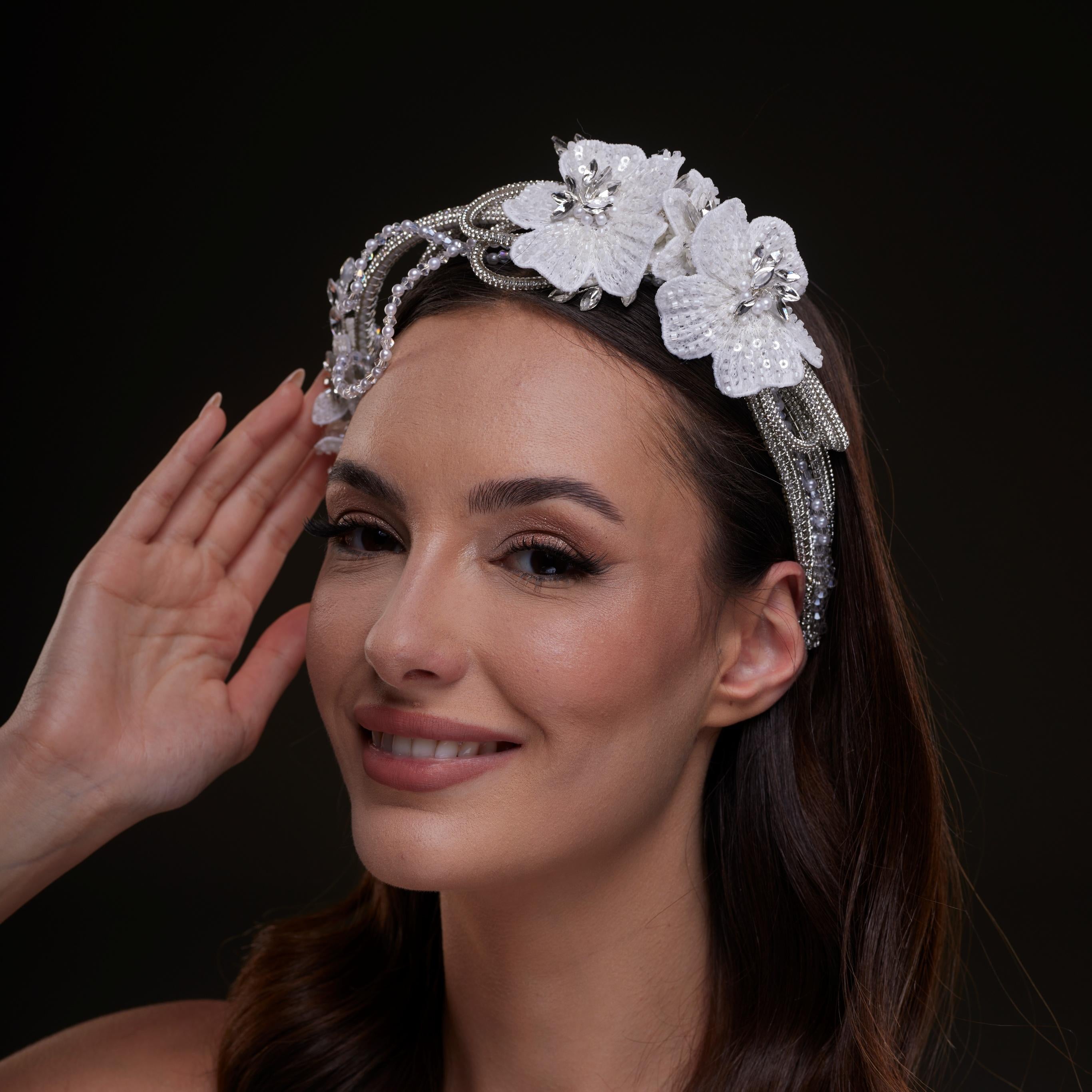 White Sequin Floral Hair Band