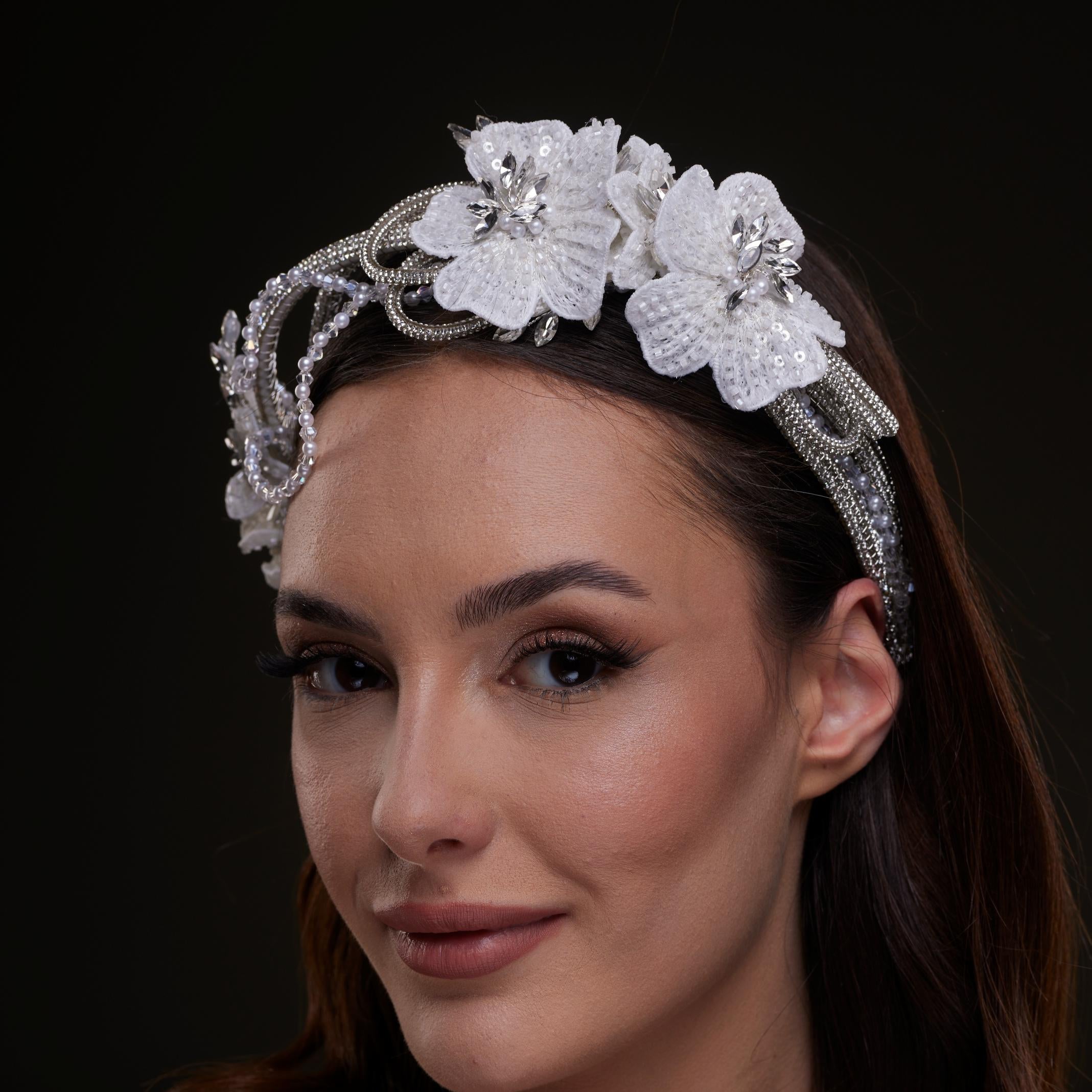 White Sequin Floral Hair Band