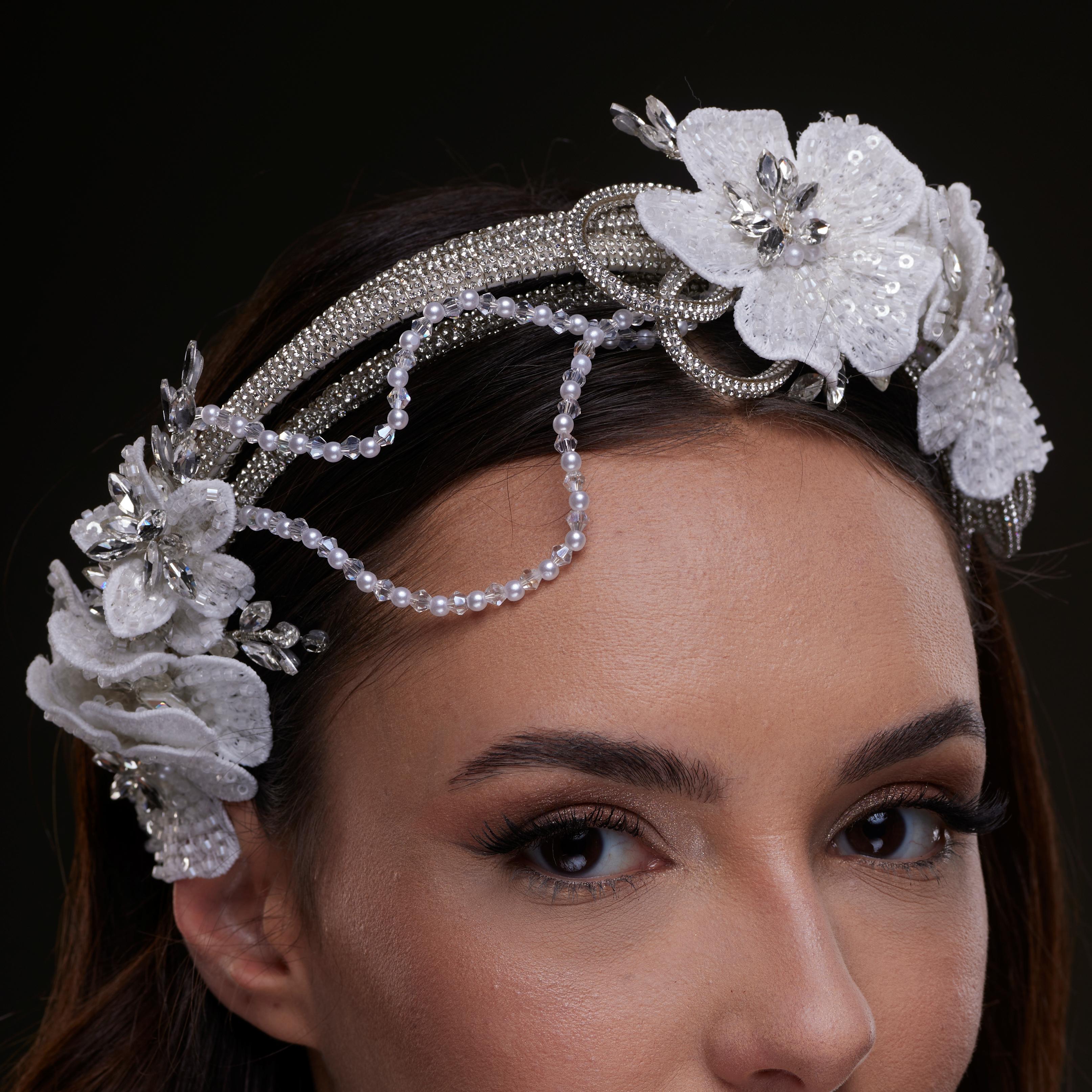 White Sequin Floral Hair Band