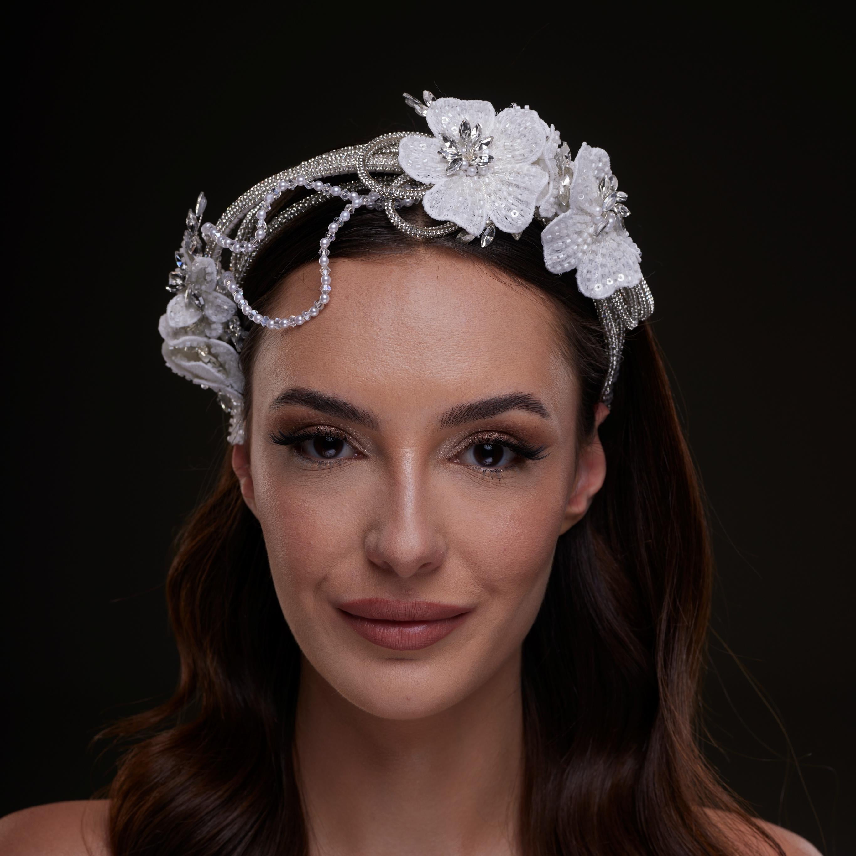 White Sequin Floral Hair Band