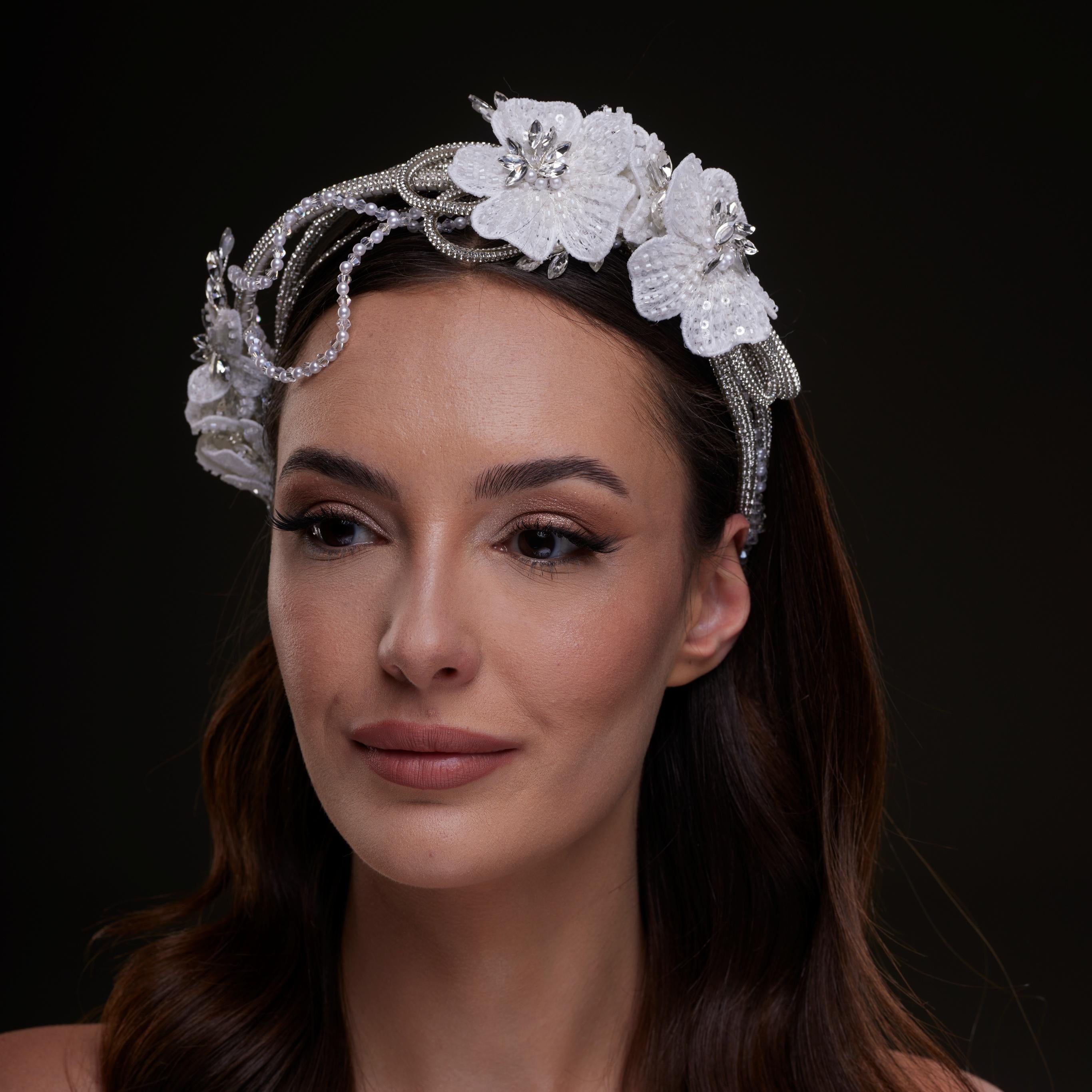 White Sequin Floral Hair Band