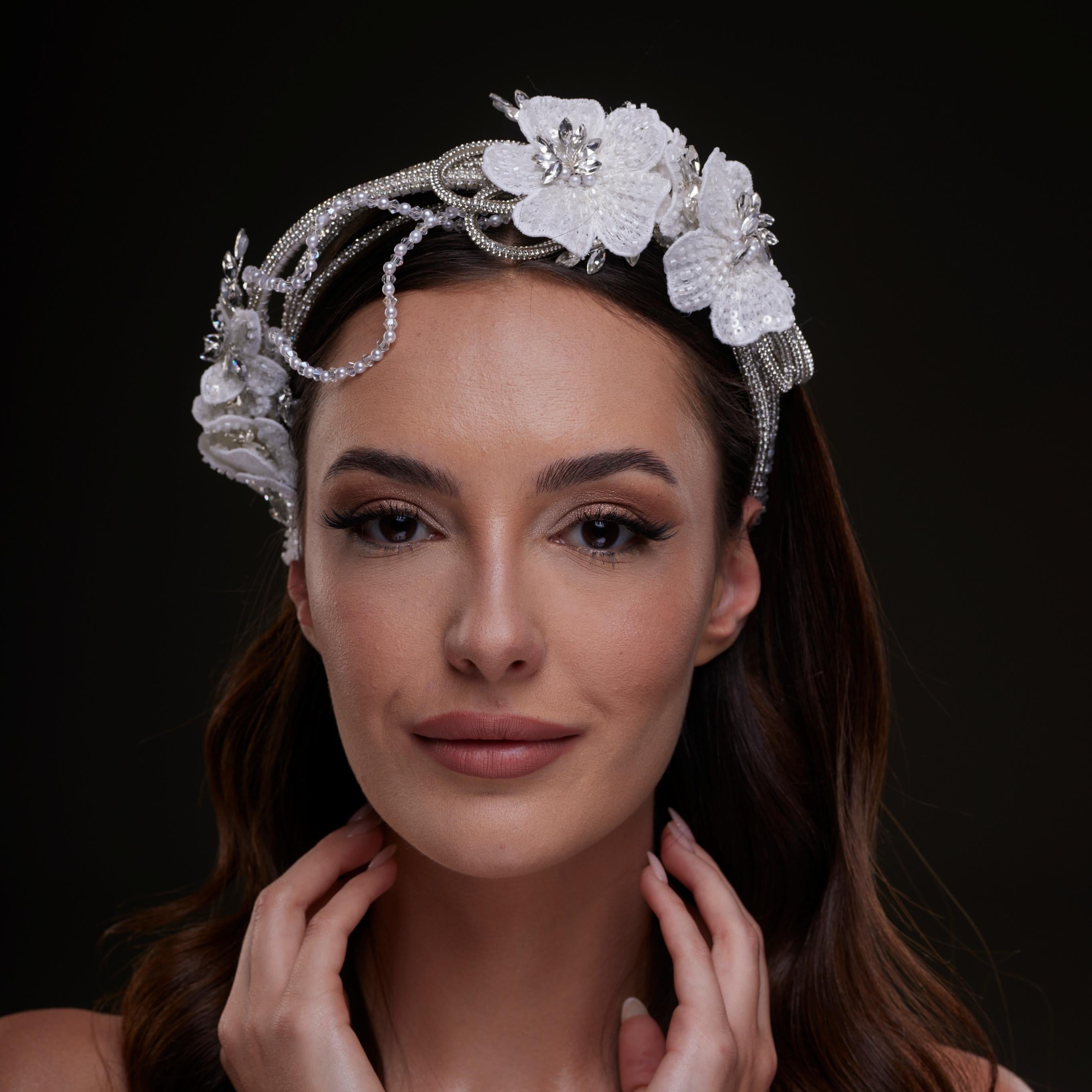 White Sequin Floral Hair Band
