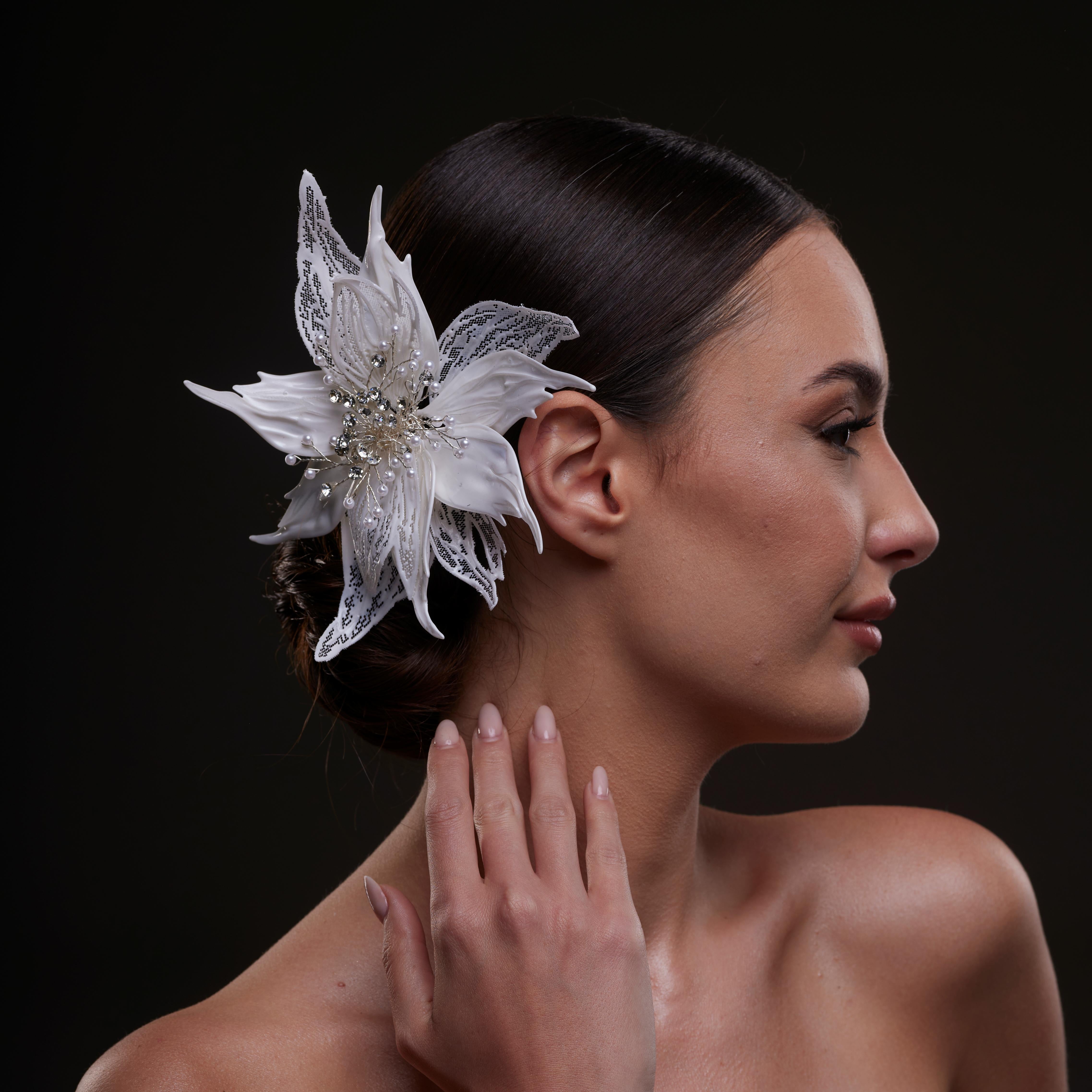 Large White Flower Bridal Hair Comb