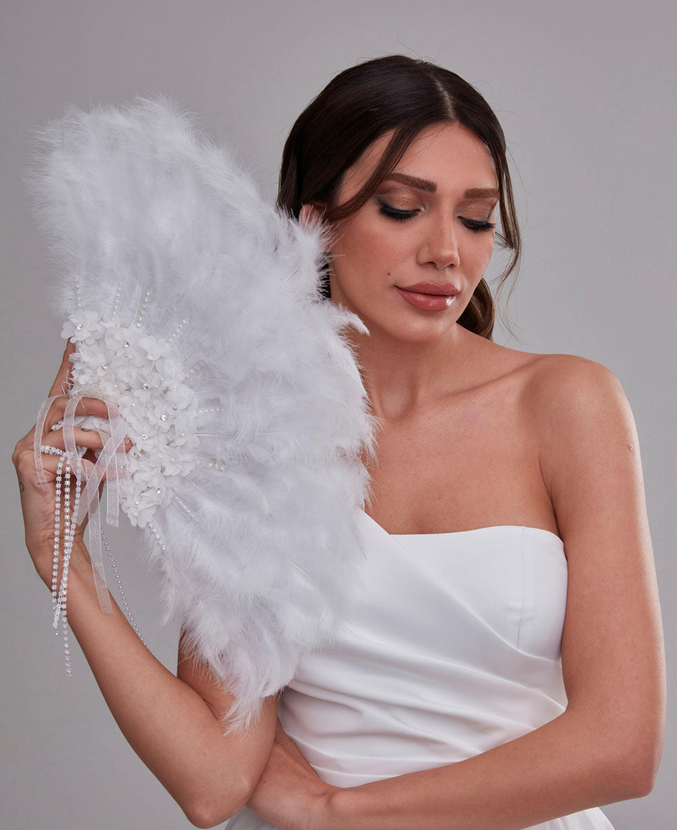 Luxurious Hand Fan with Feather - Bridal Port