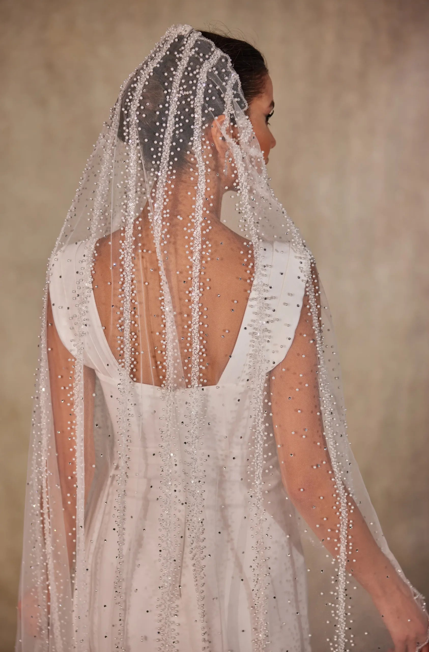 Wedding Veil with Beaded Stripes