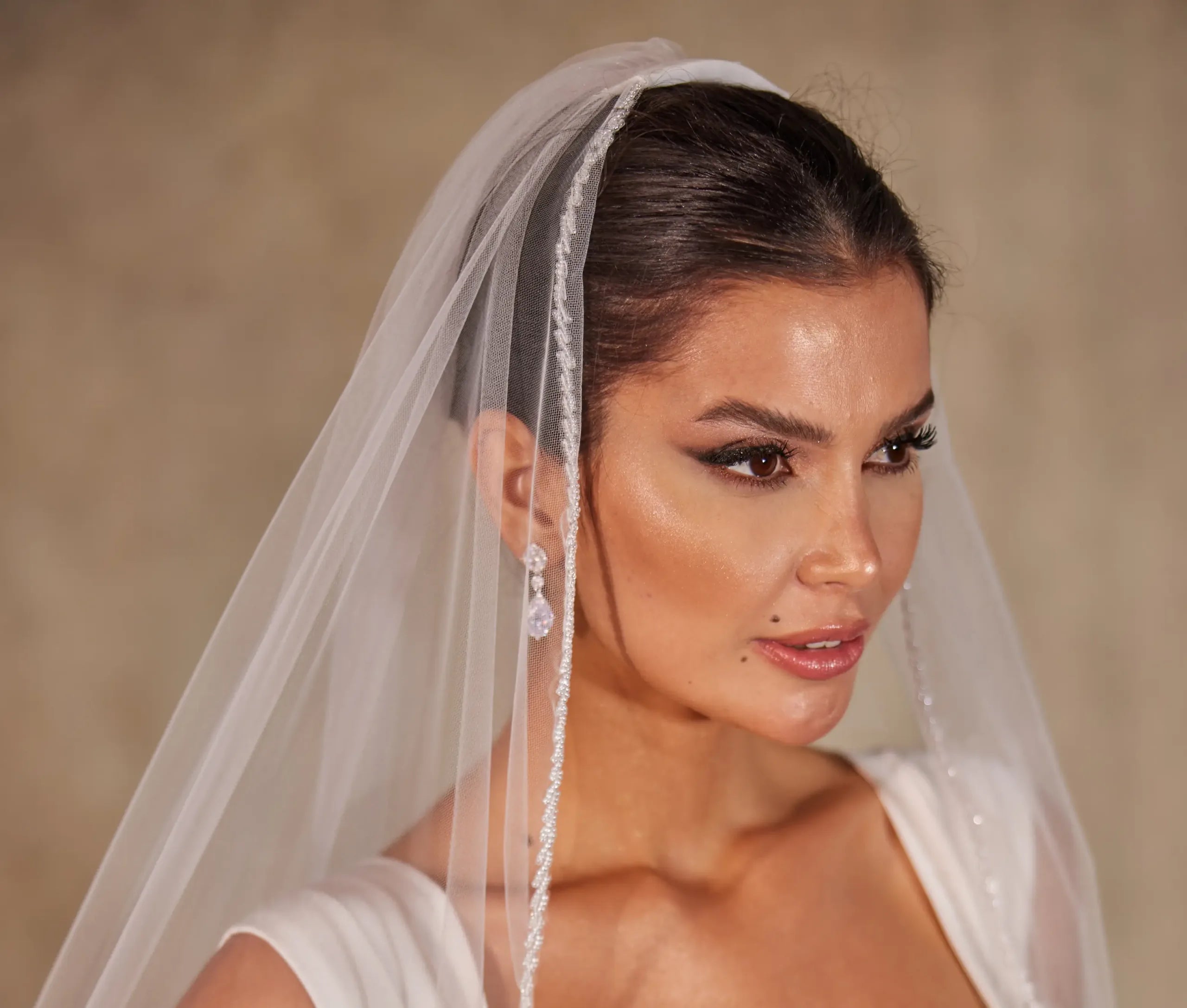 Crystal Knot Beaded Edge Wedding Veil - D250 - Bridal Port