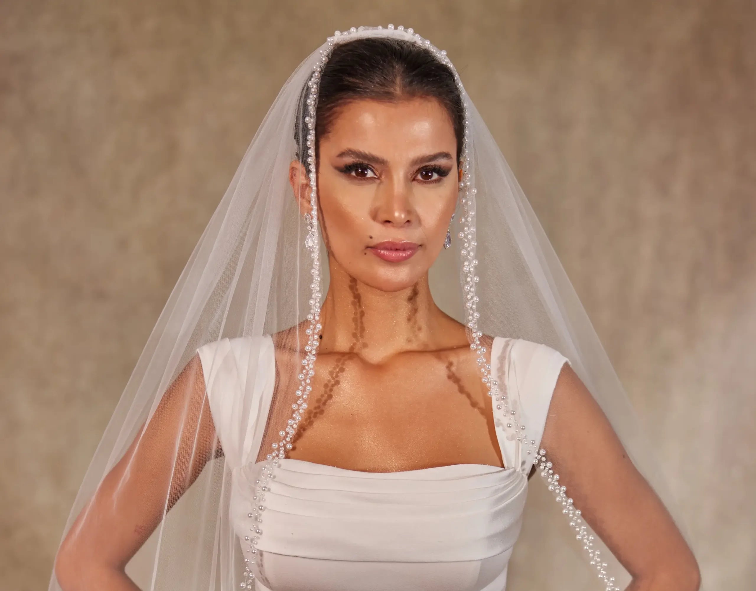 Wedding Veil with Pearl and Beads-D247 - Bridal Port