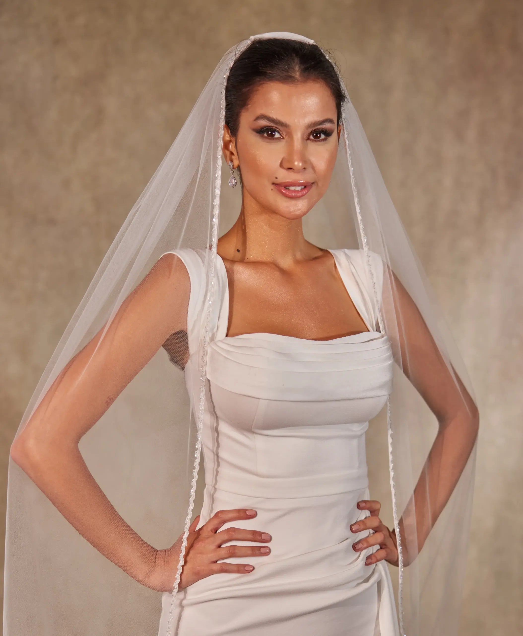 Hand-Beaded Crystal Cathedral Veil - D249 - Bridal Port