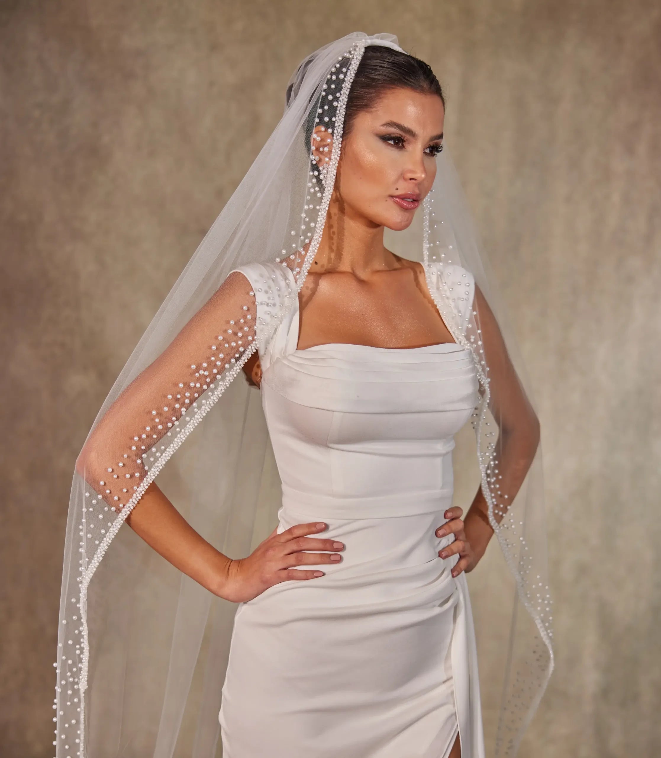 Wedding Veil with Pearl Edge-D221 - Bridal Port