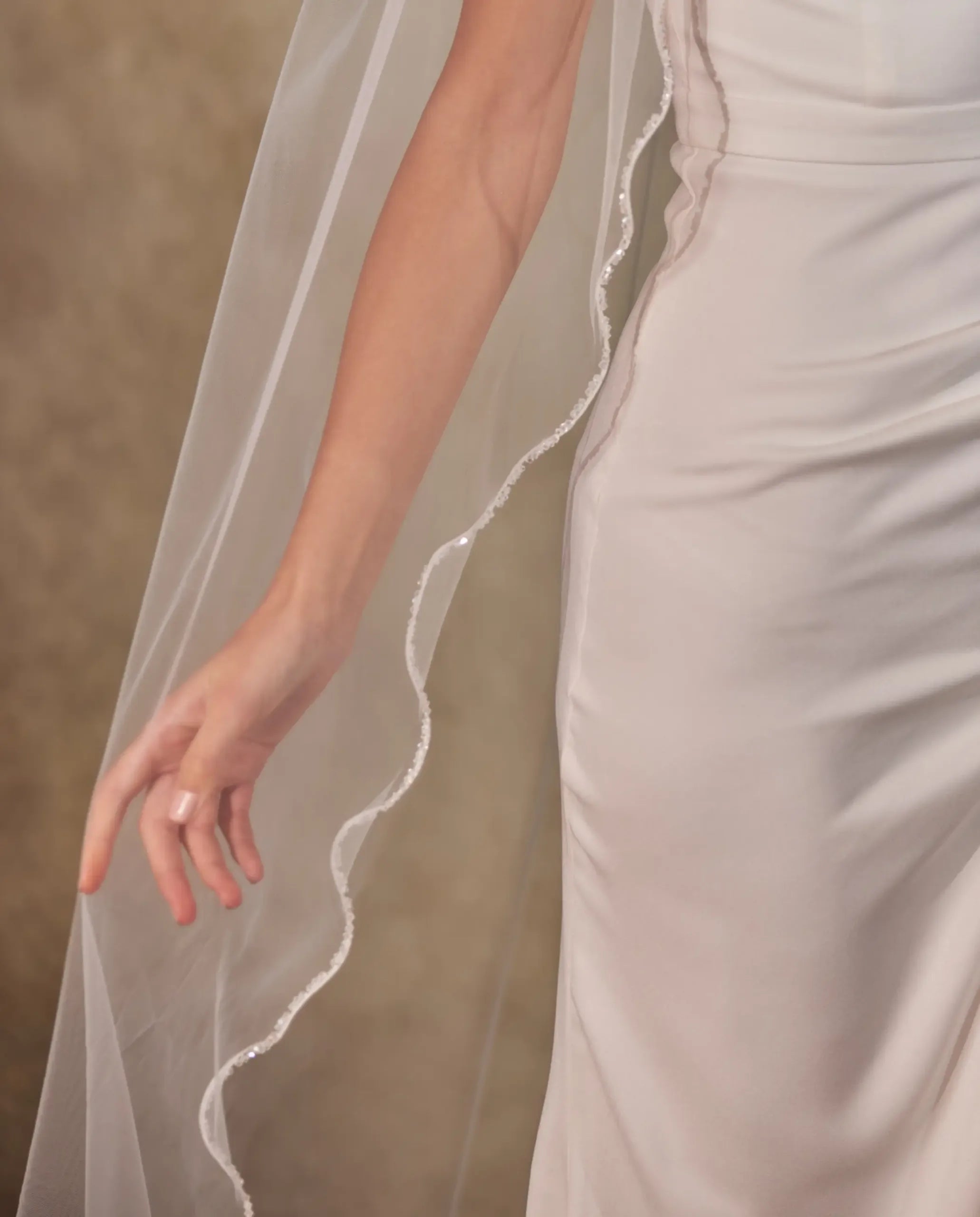 Wavy Beaded Edge Wedding Veil- D246 - Bridal Port