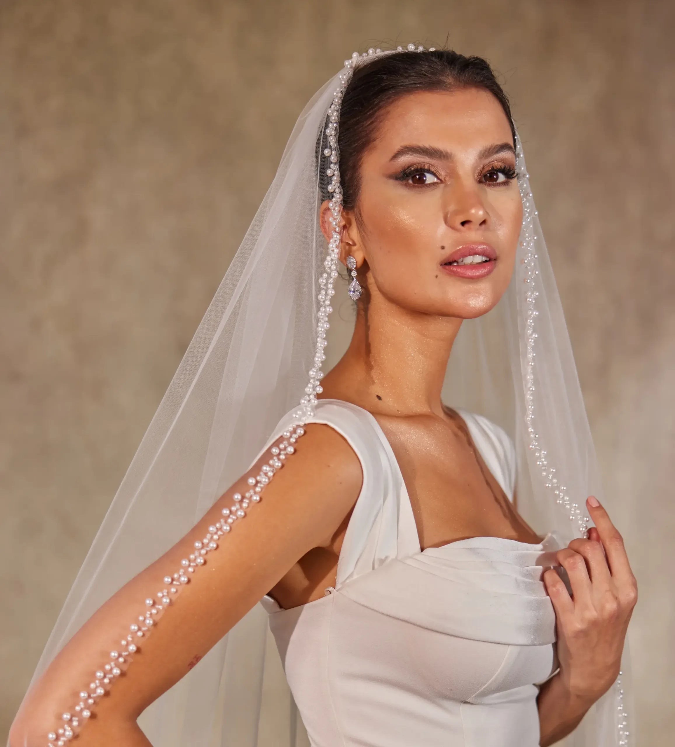 Wedding Veil with Pearl and Beads-D247 - Bridal Port