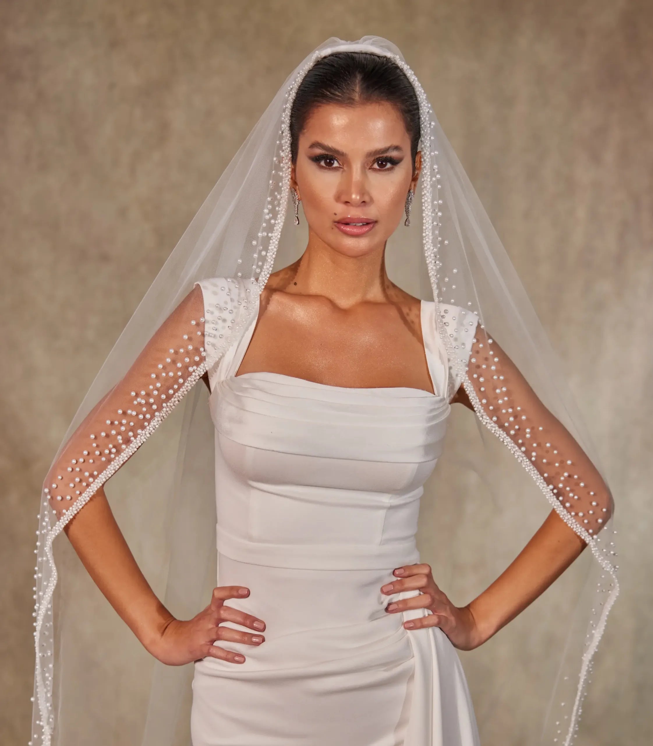 Wedding Veil with Pearl Edge-D221 - Bridal Port