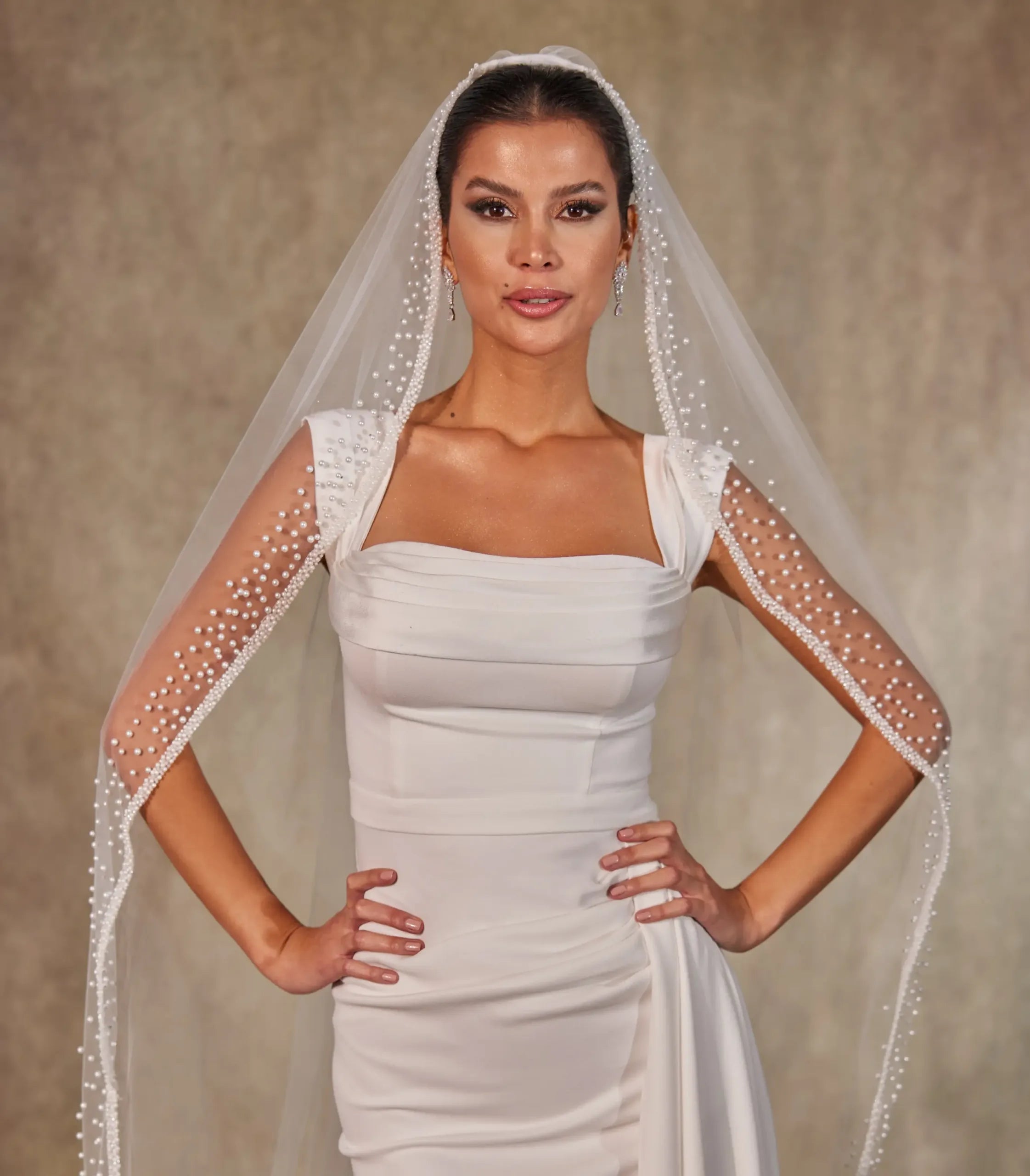 Wedding Veil with Pearl Edge-D221 - Bridal Port