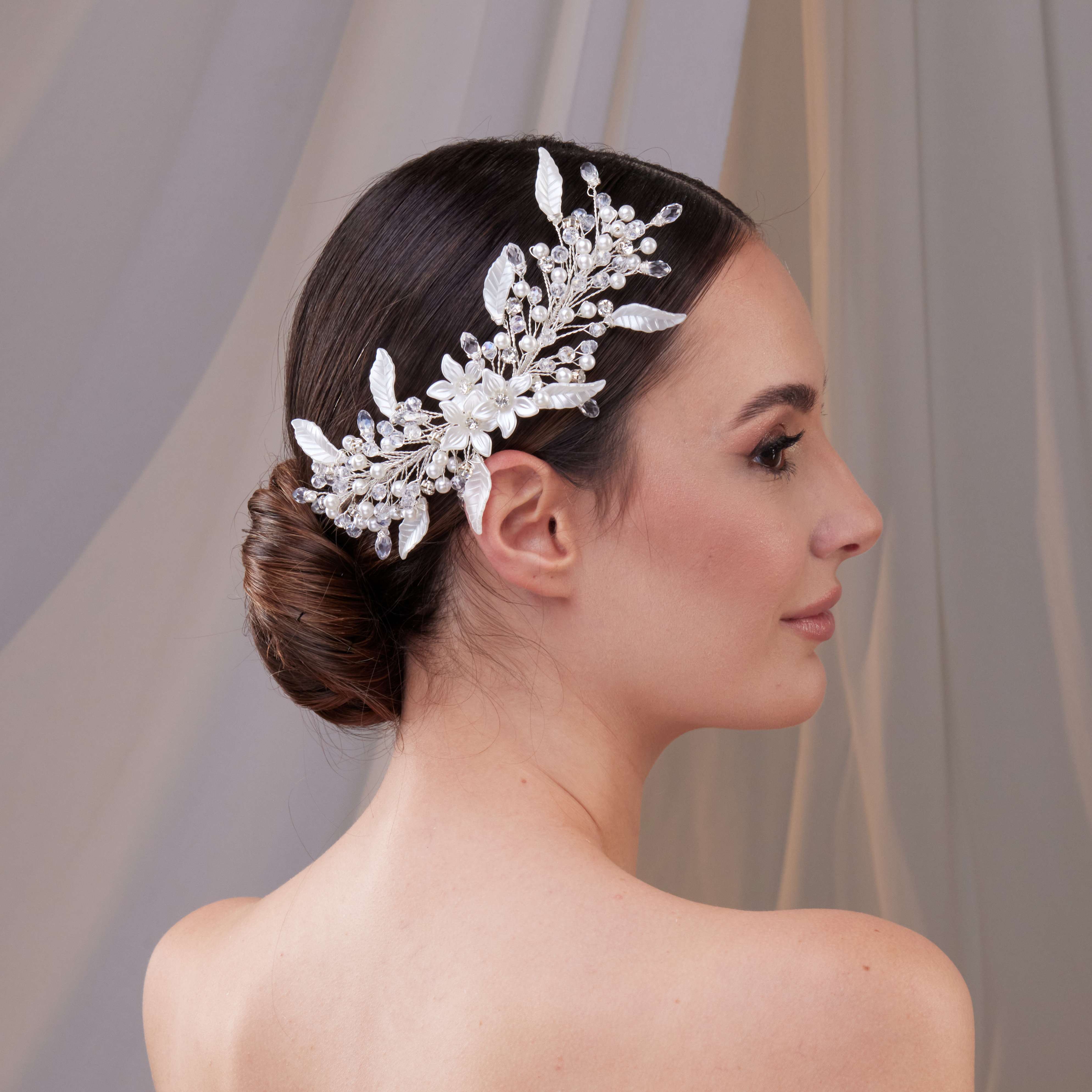 Resin Flower and Pearl Wedding Hair Vine