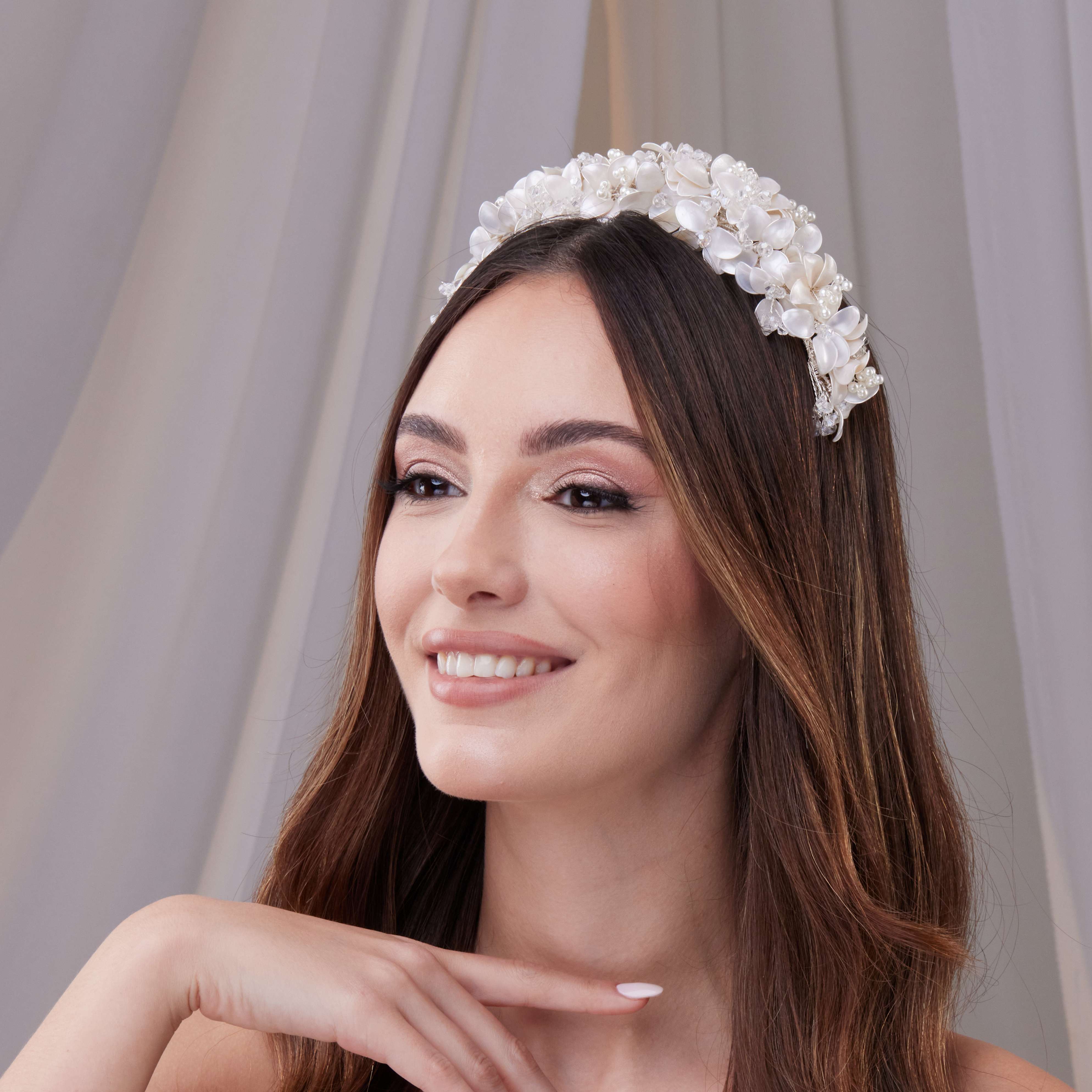 Handmade Pearl and Resin Flower Wedding Hair Band