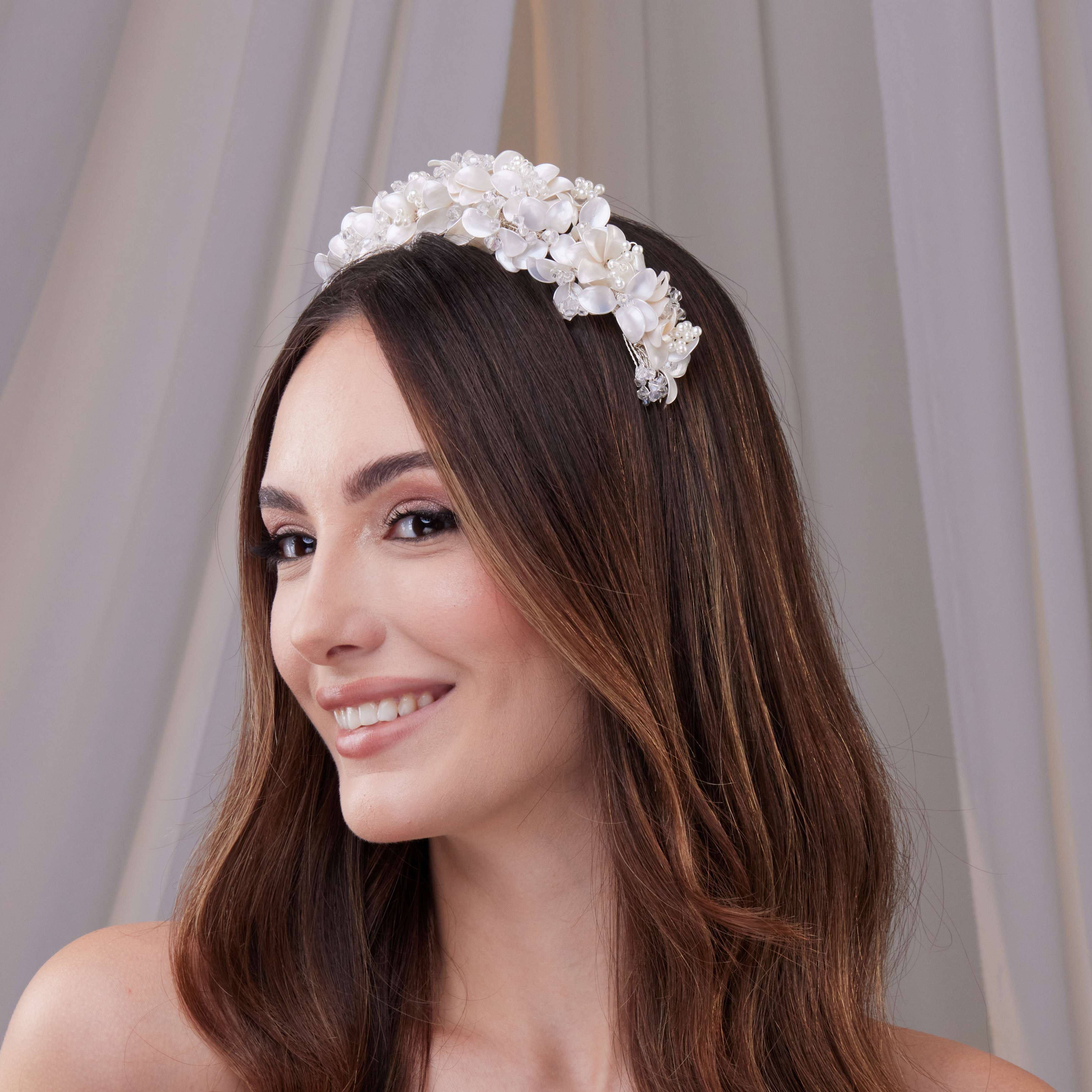 Handmade Pearl and Resin Flower Wedding Hair Band