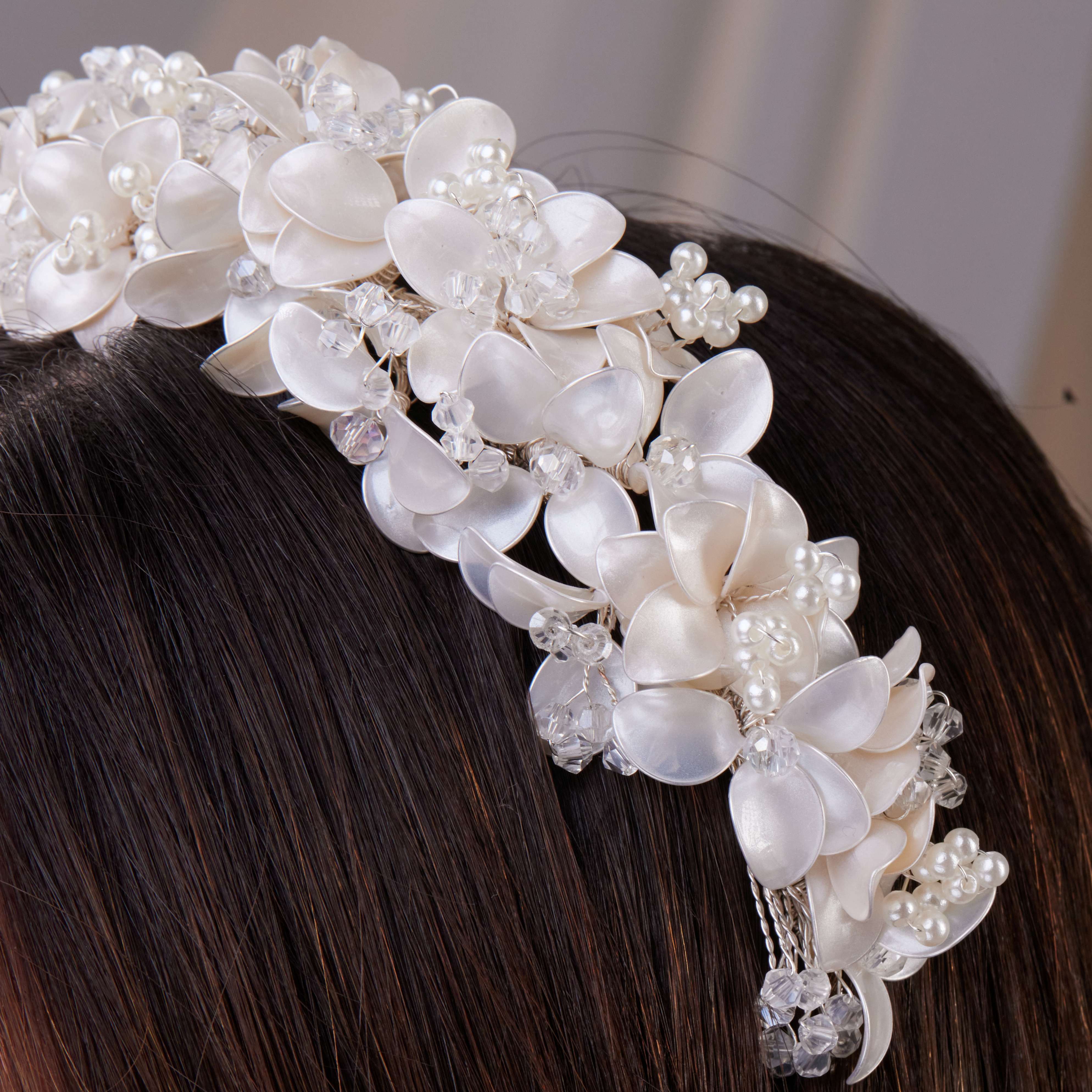 Handmade Pearl and Resin Flower Wedding Hair Band