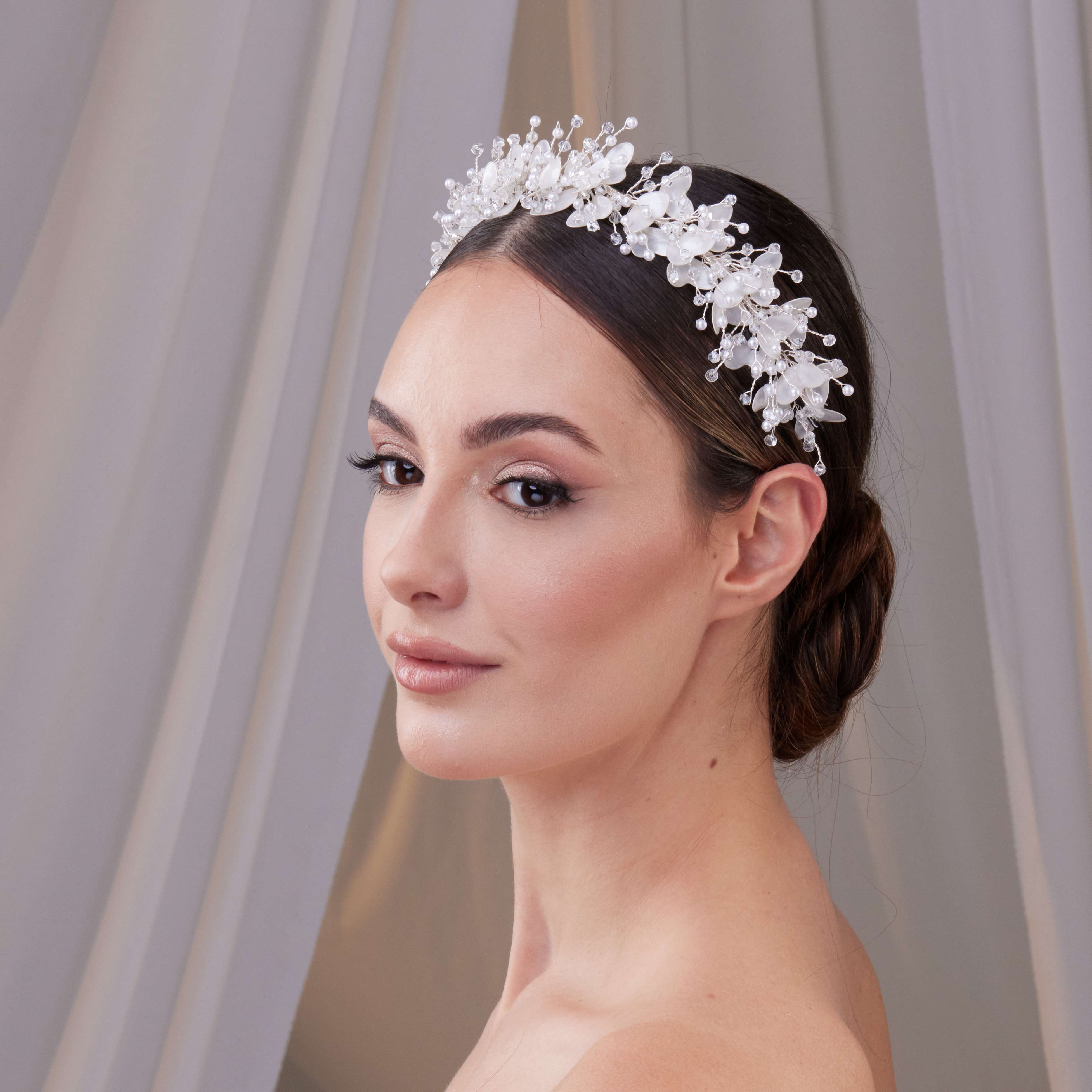 Resin Flower and Crystal Bridal Hair Wreath