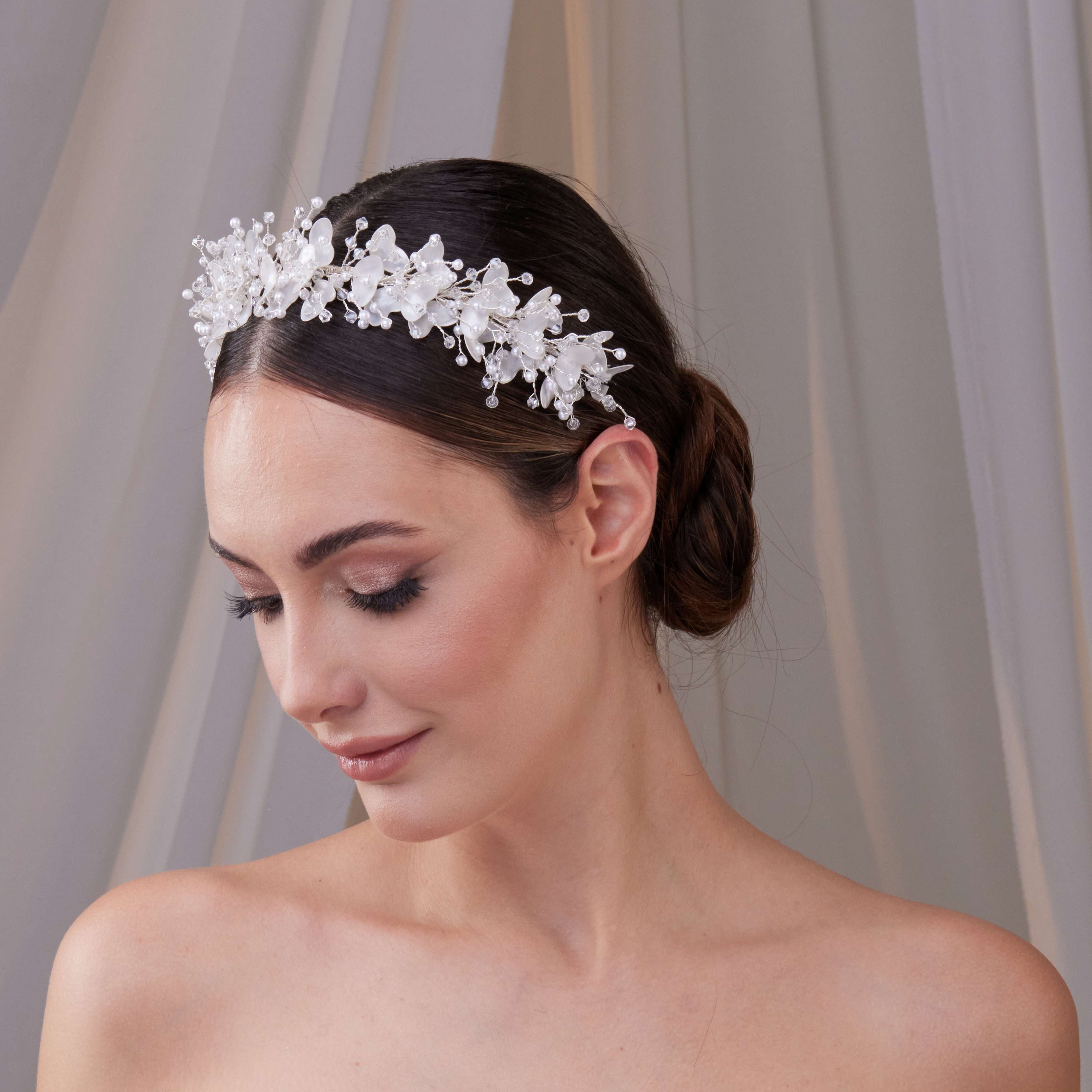 Resin Flower and Crystal Bridal Hair Wreath