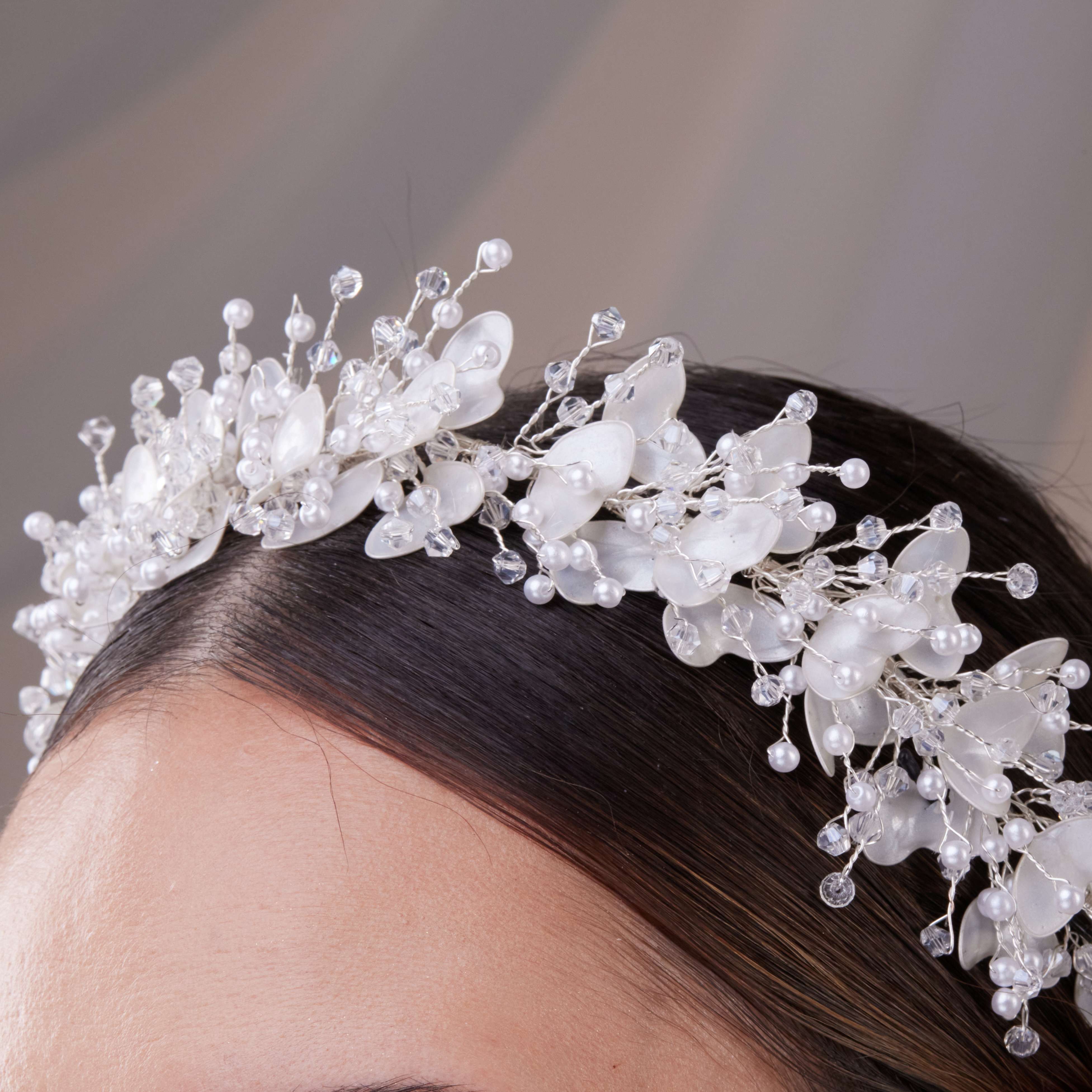 Resin Flower and Crystal Bridal Hair Wreath