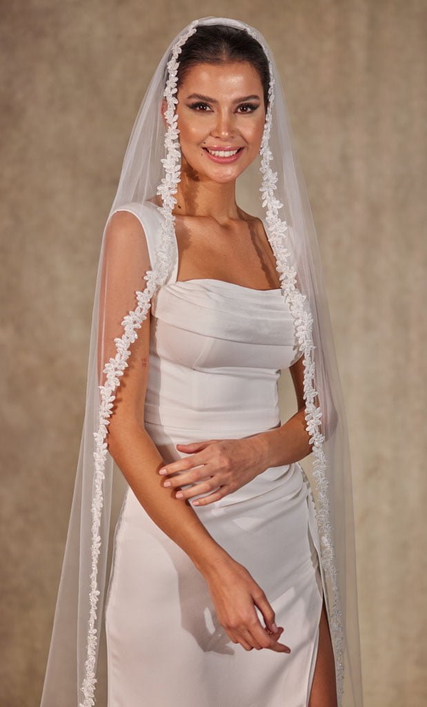 Flower Lace Bridal Veil, Cathedral Size Wedding Veil