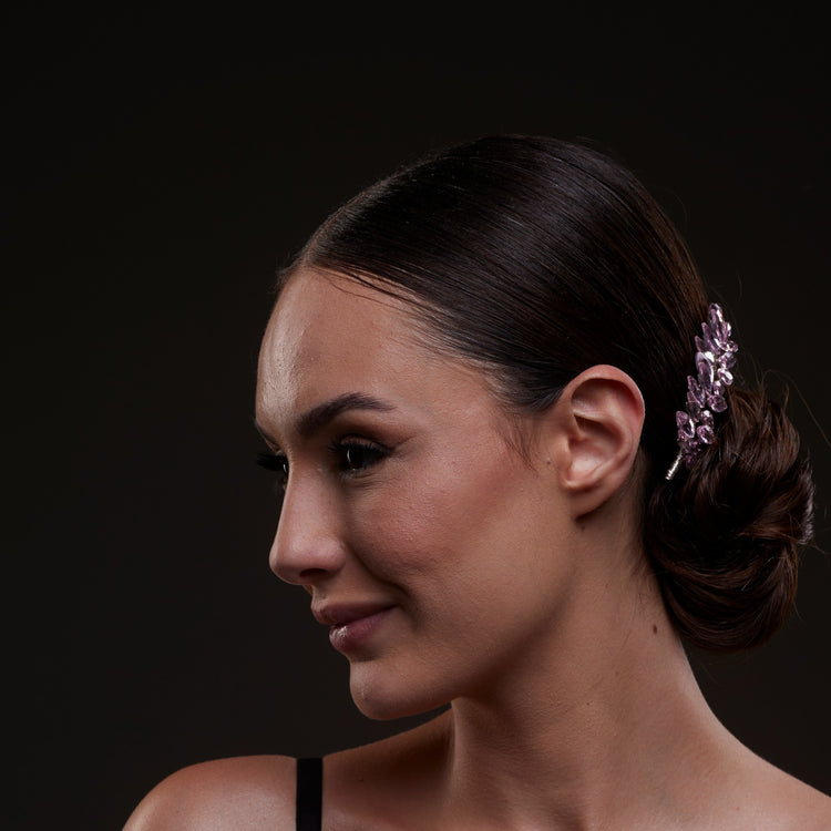 Elegant pink crystal leaf hair comb set for weddings - sparkling bridal hair accessory with marquise-cut crystals in delicate leaf pattern