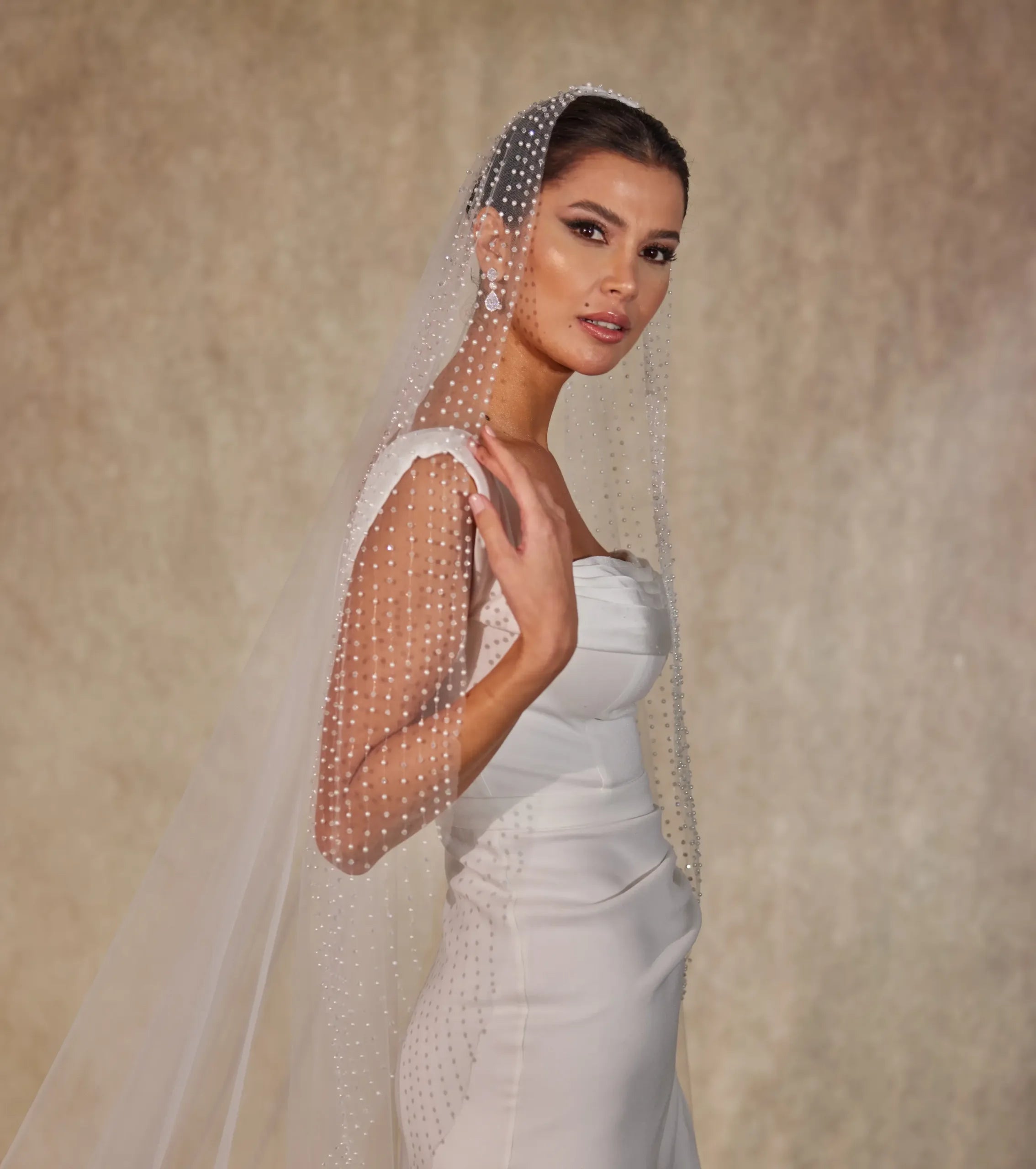 Pearl and Crystal Beaded Wedding Veil - D222R - Bridal Port