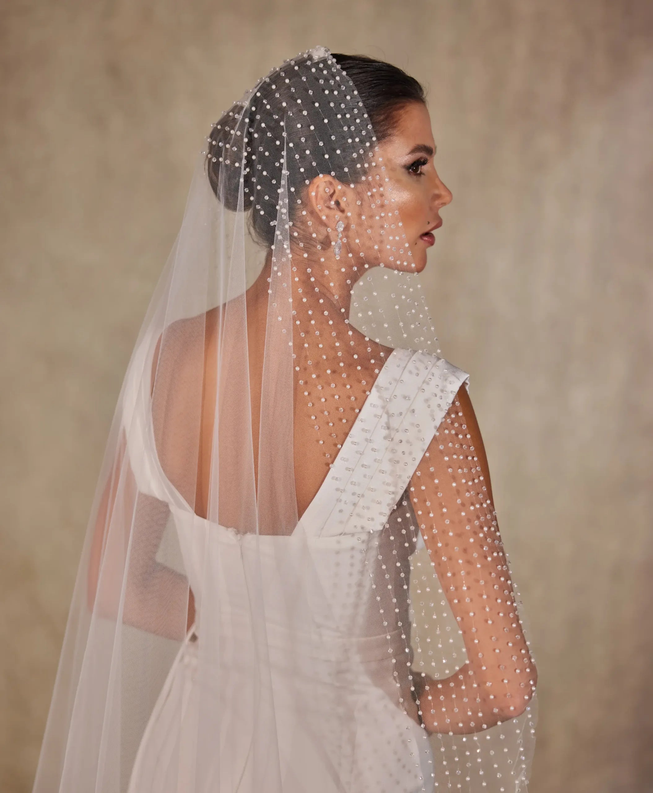 Pearl and Crystal Beaded Wedding Veil - D222R - Bridal Port