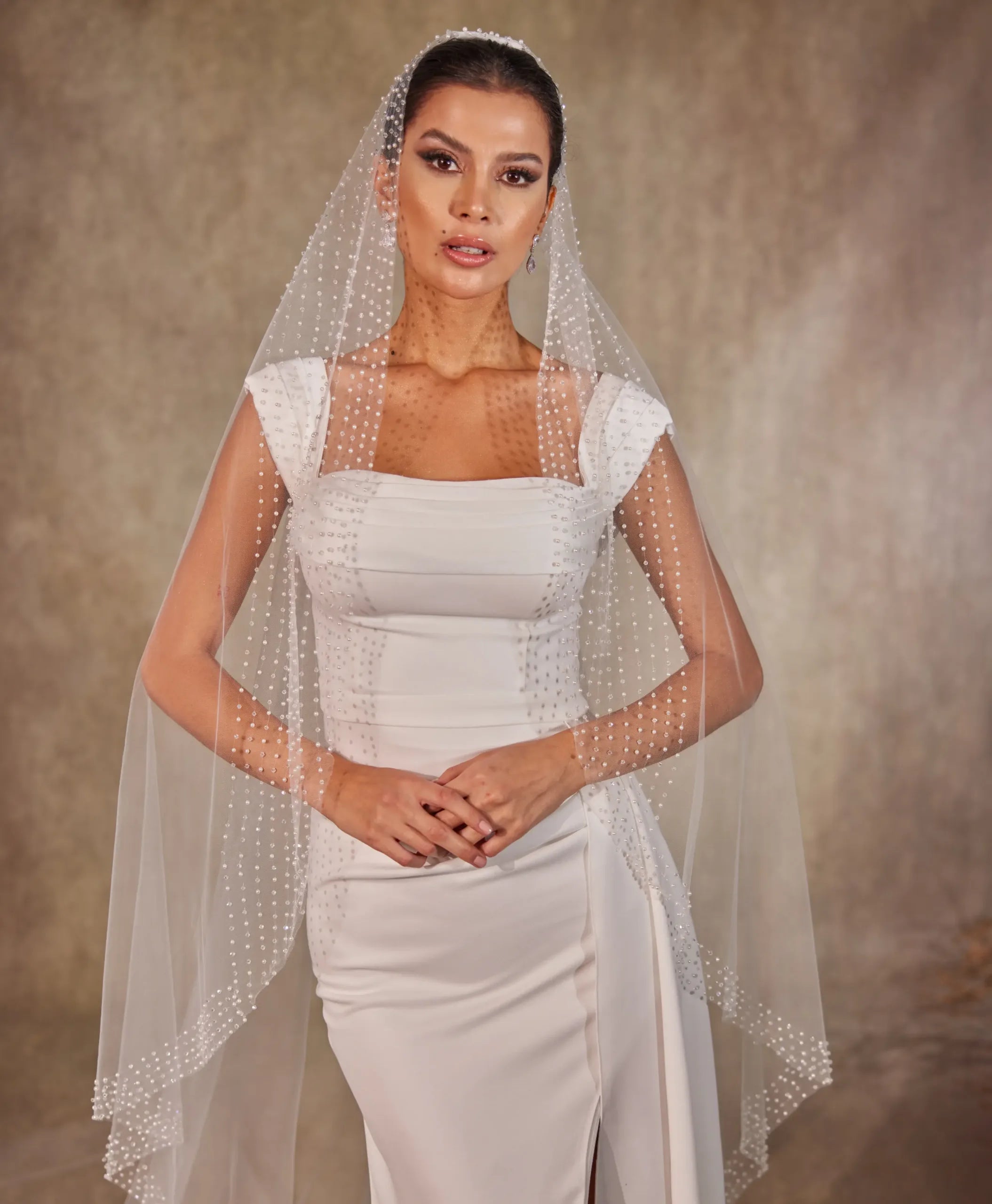 Pearl and Crystal Beaded Wedding Veil - D222R - Bridal Port