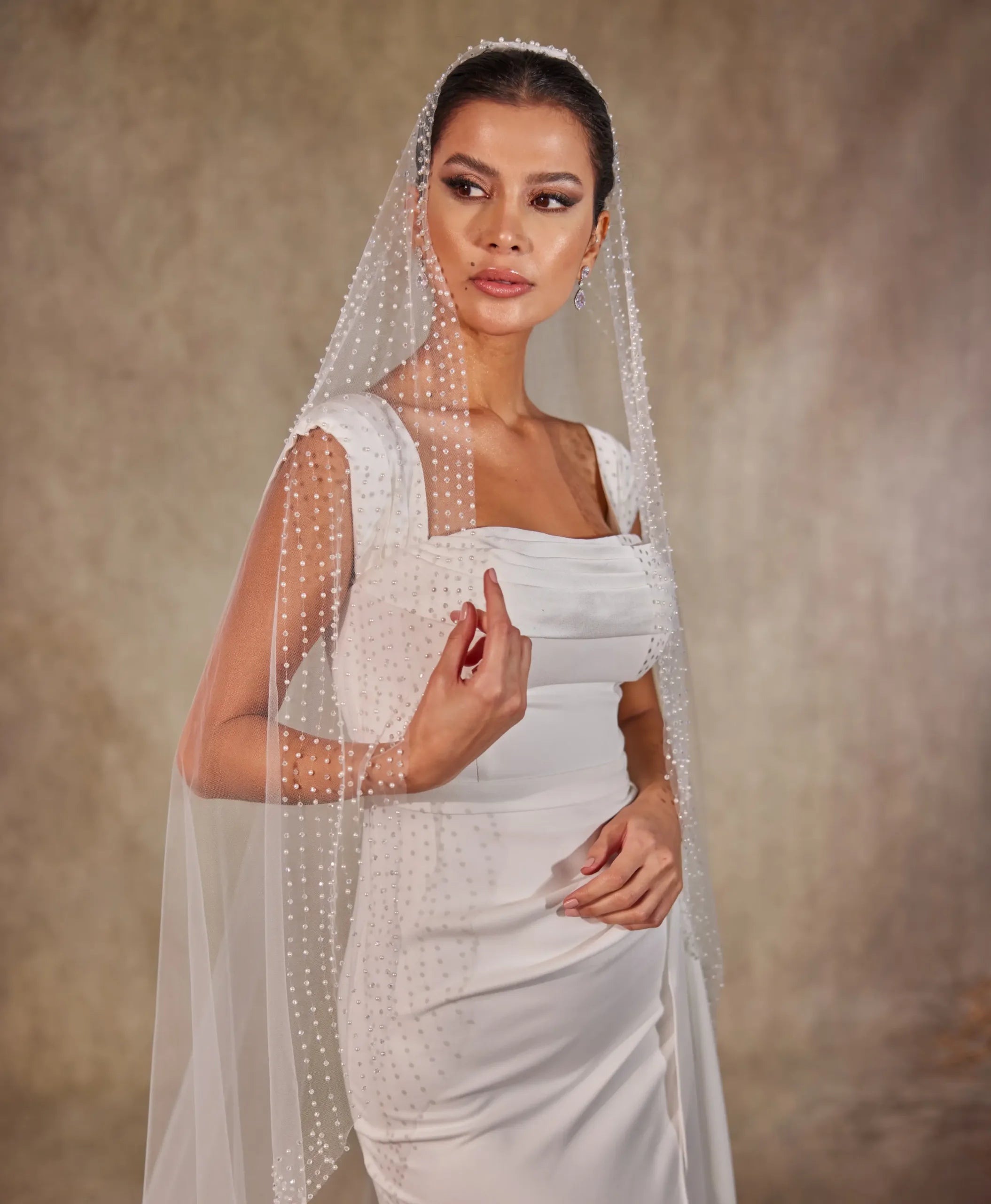 Pearl and Crystal Beaded Wedding Veil - D222R - Bridal Port