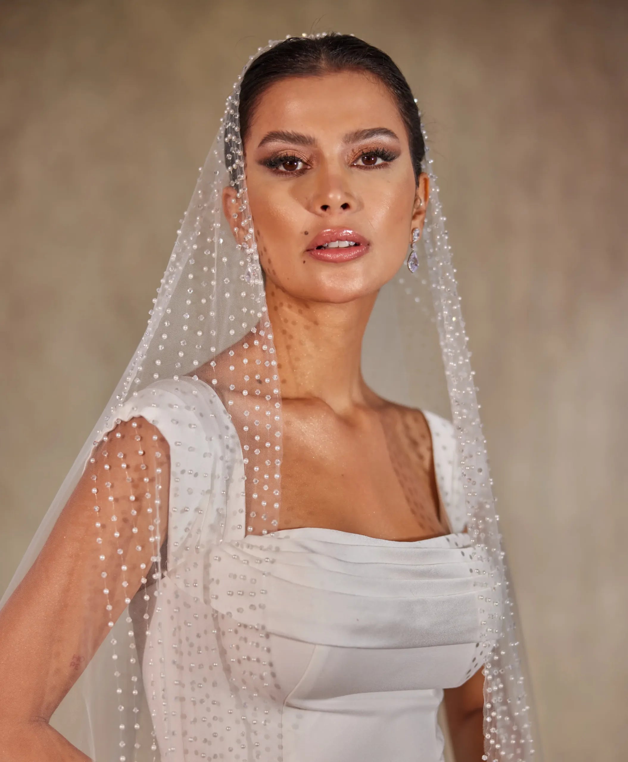 Pearl and Crystal Beaded Wedding Veil - D222R - Bridal Port