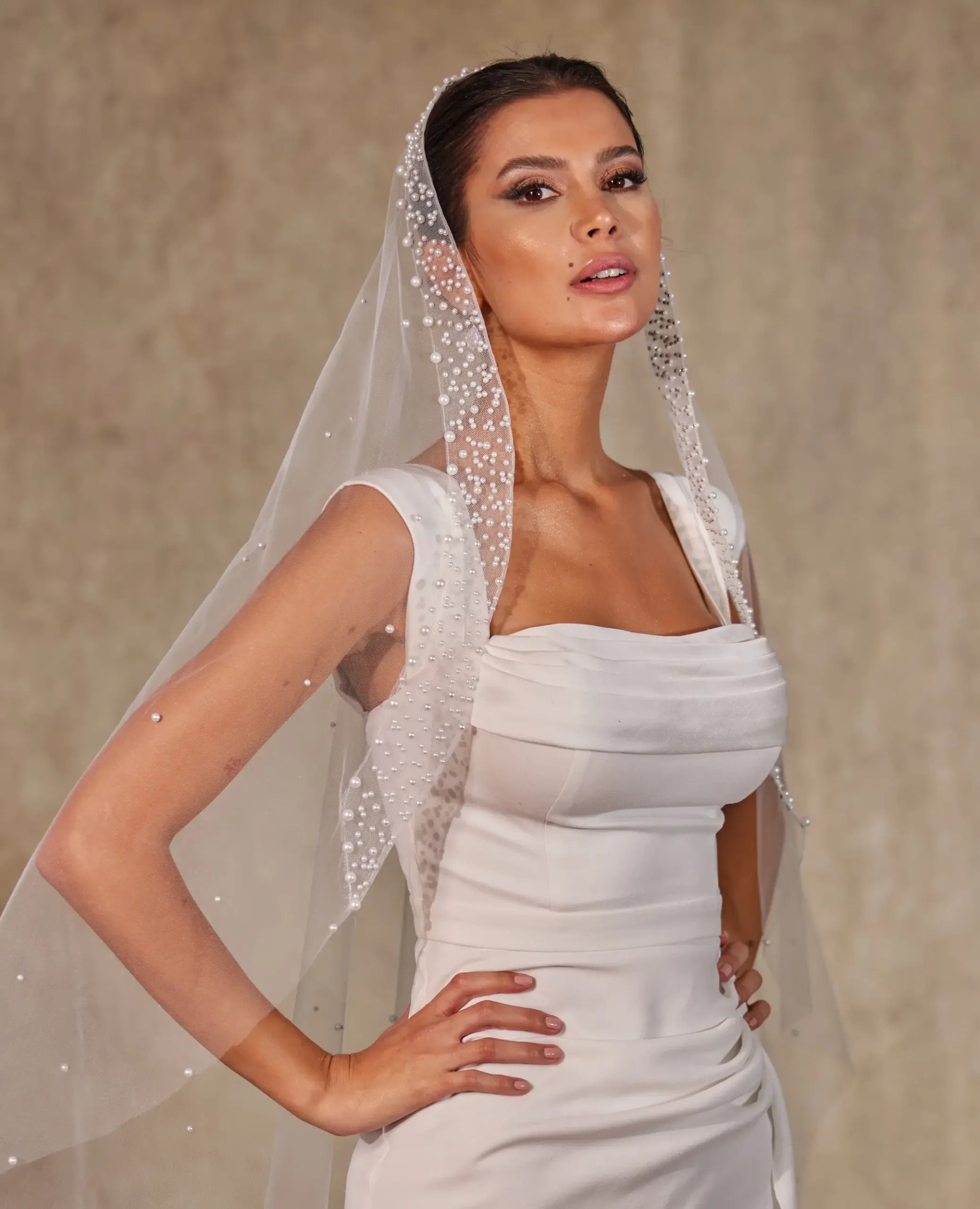 Pearl  Wedding Veil with Raw Cut Edge-D227 - Bridal Port