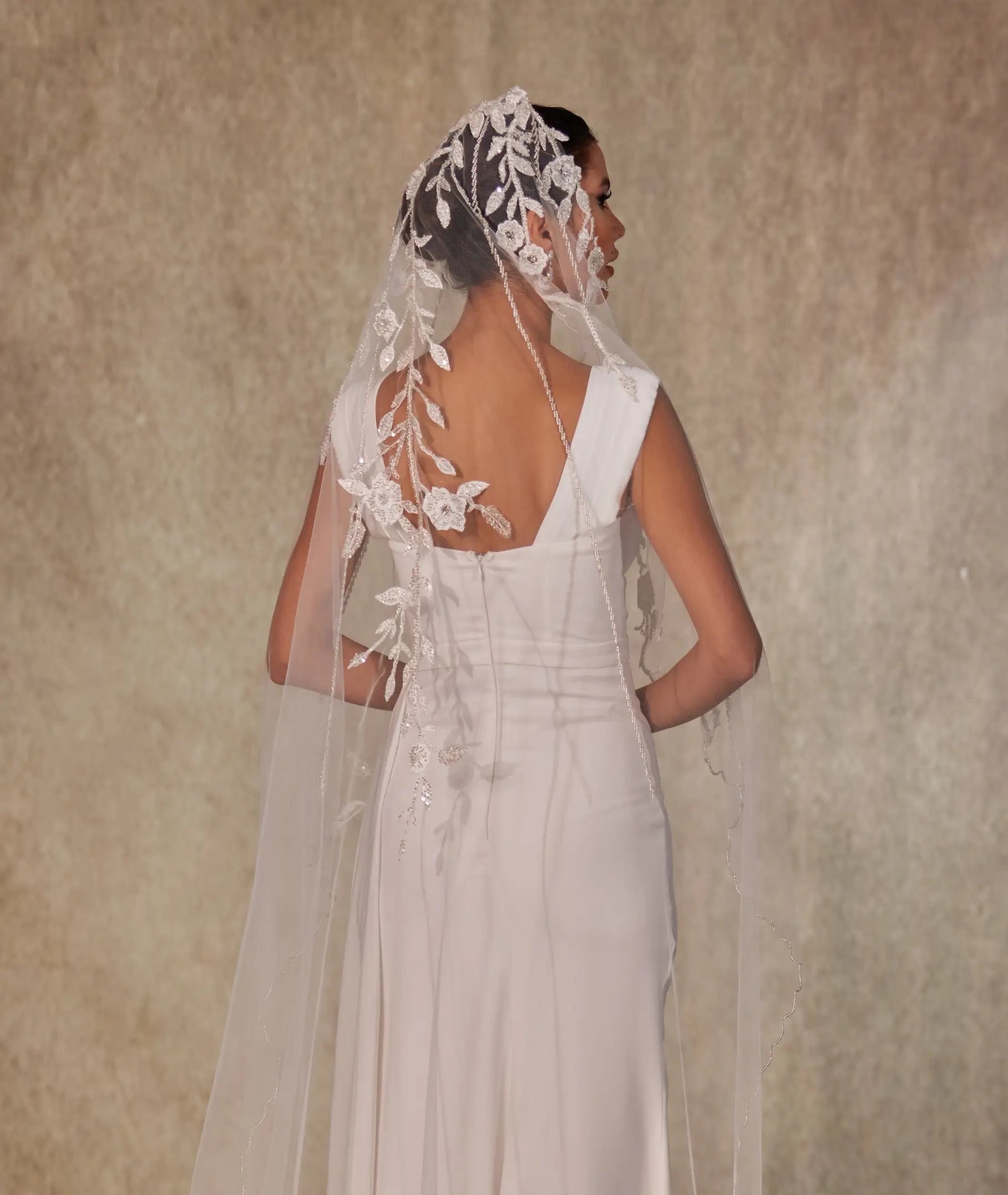 Flower Embroideried Wedding Veil- D230 - Bridal Port