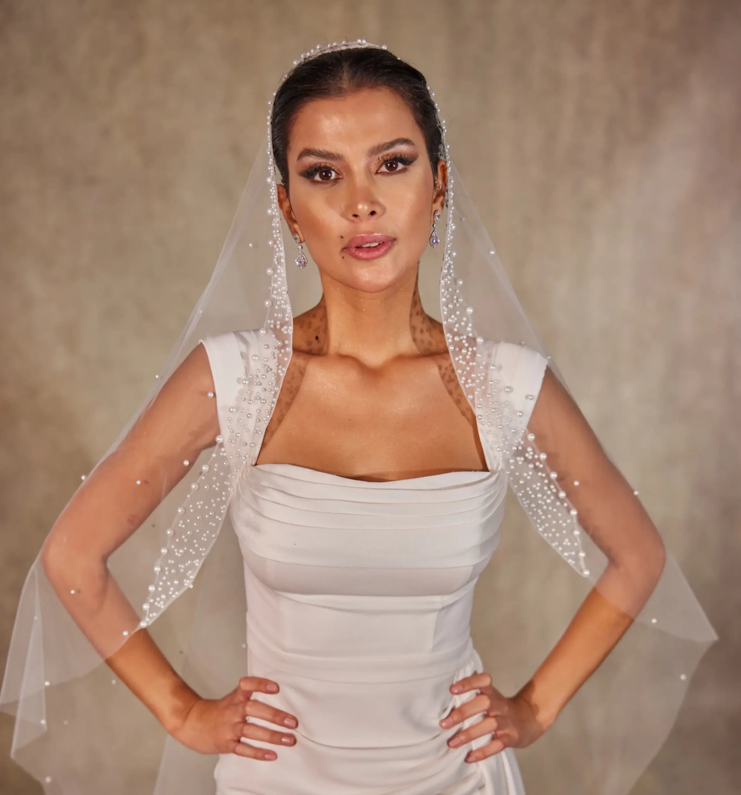 Pearl  Wedding Veil with Raw Cut Edge-D227 - Bridal Port