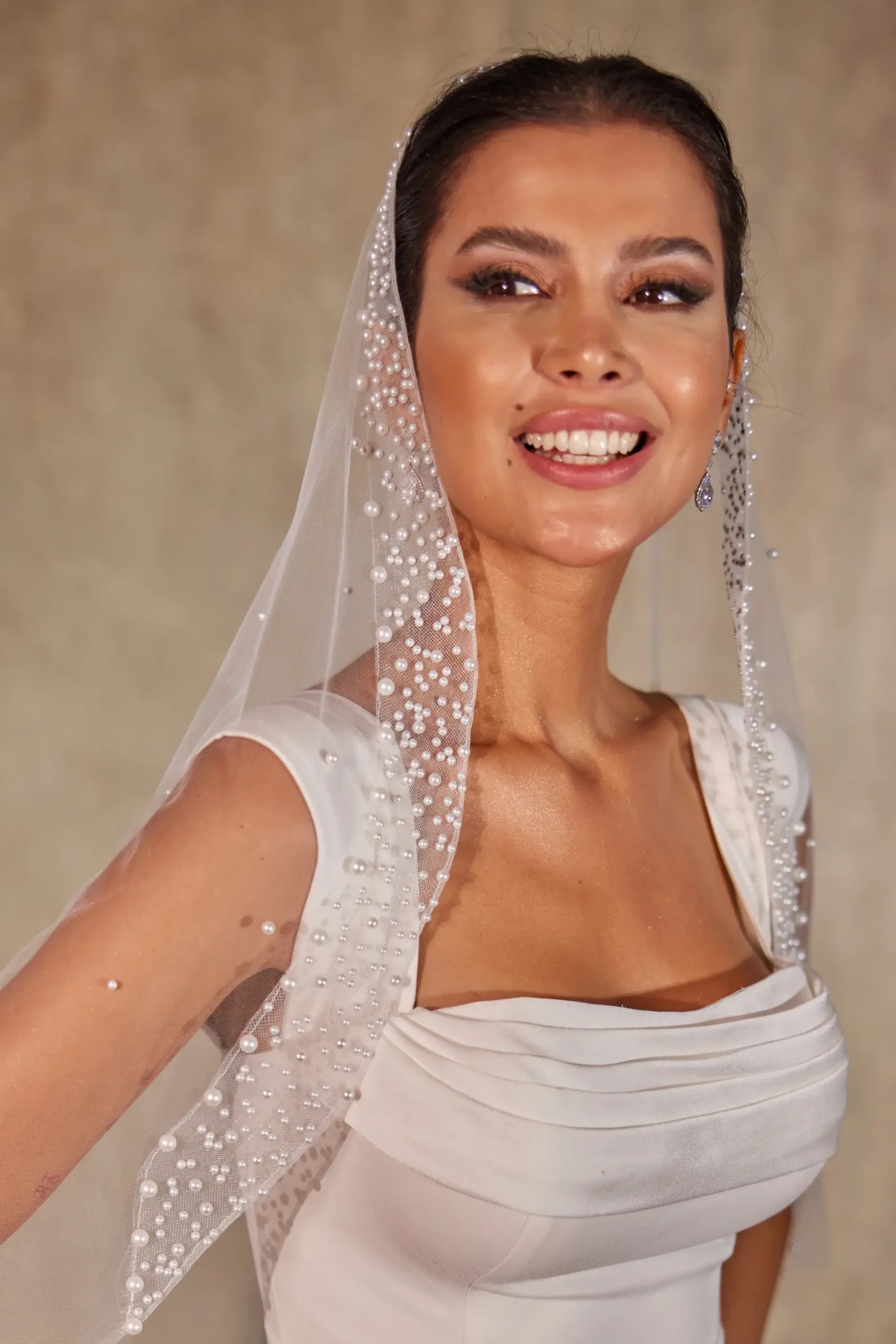 Pearl  Wedding Veil with Raw Cut Edge-D227 - Bridal Port